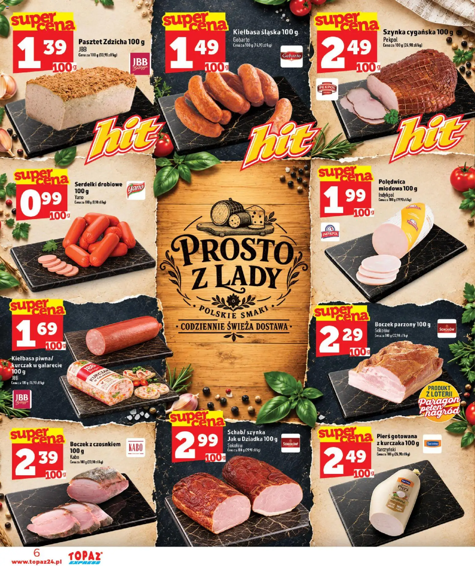 Topaz gazetka - Express od 01.10.2026 | Strona: 6 | Produkty: Kurczak, Pasztet, Kiełbasa śląska, Boczek