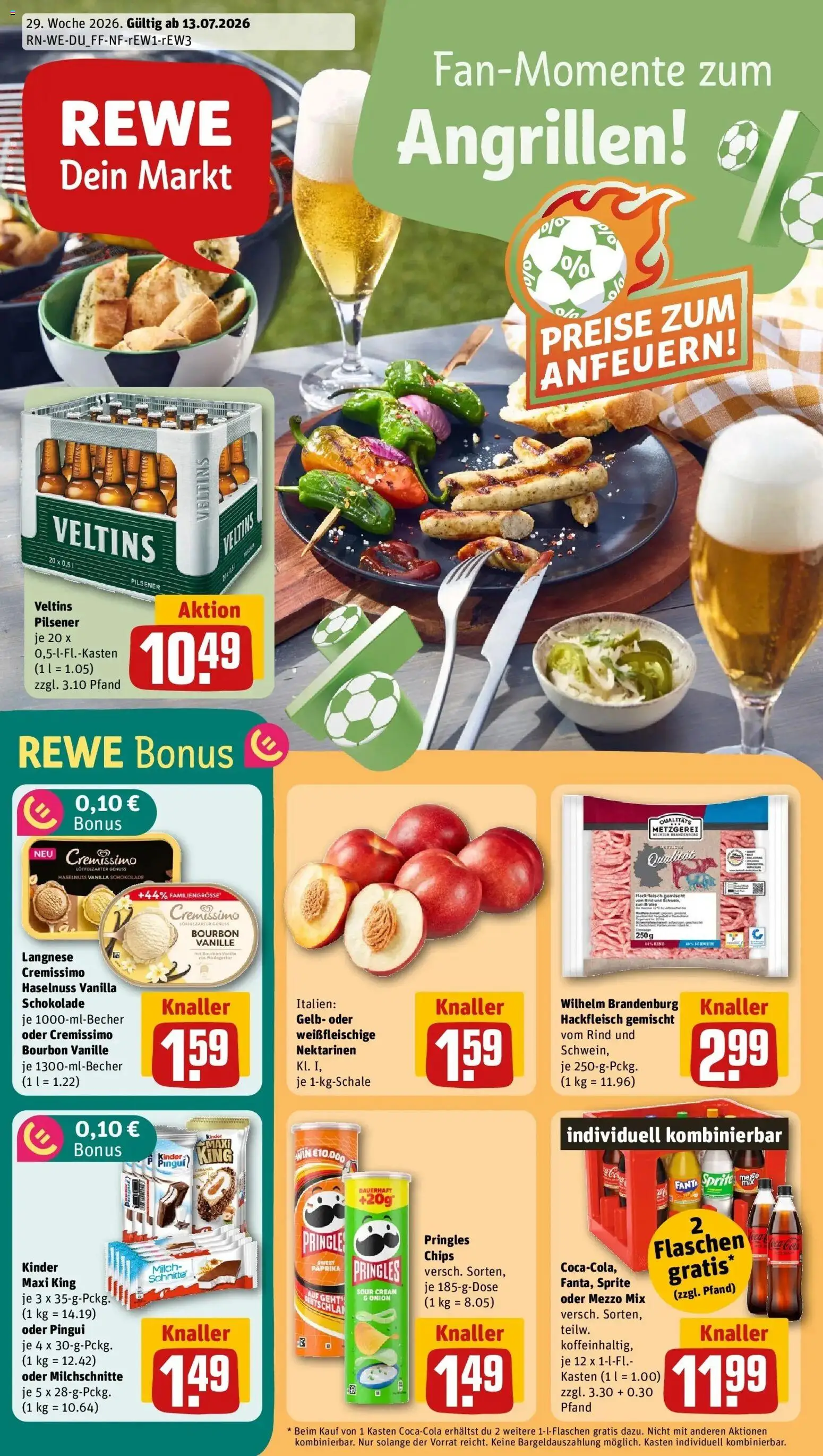 Rewe Prospekt Krefeld – gültig ab 13.07.2026 | Seite: 1 | Produkte: Fanta, Paprika, Bourbon, Hackfleisch
