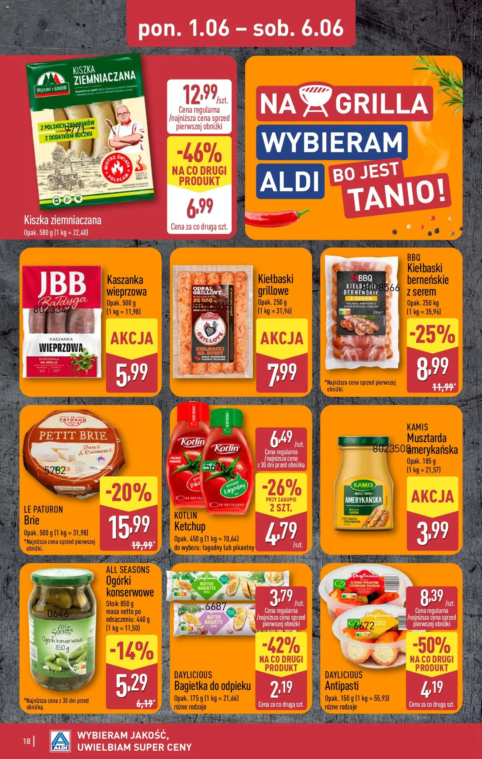 Aldi gazetka od 01.06.2026 | Strona: 18 | Produkty: Kiszka ziemniaczana, Kaszanka, Wędliny, Ogórki