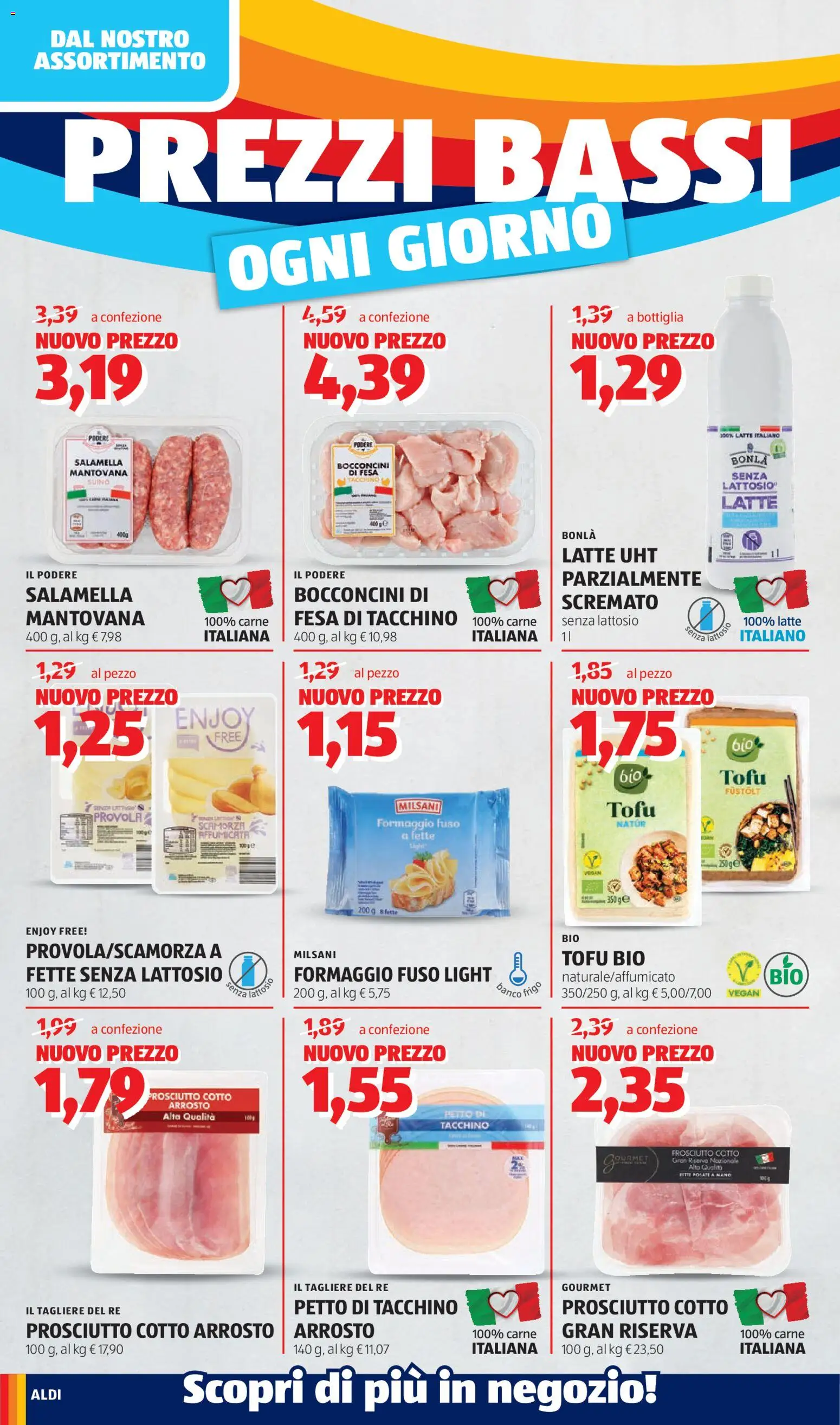 Volantino Aldi del 01.06.2026 | Pagina: 2 | Prodotti: Latte, Prosciutto, Provola, Tagliere