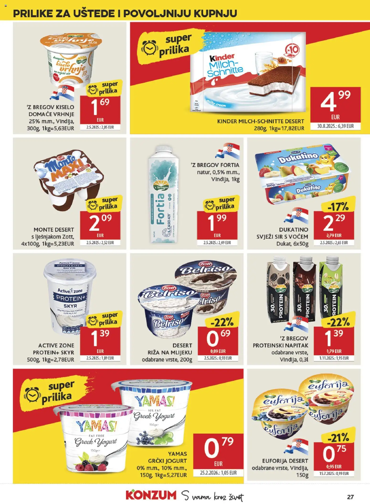 Konzum HR akciós ujság - amely érvényes a következő dátumtól: 2026.09.23. | Oldal: 27 | Termékek: Skyr, Protein, Kinder