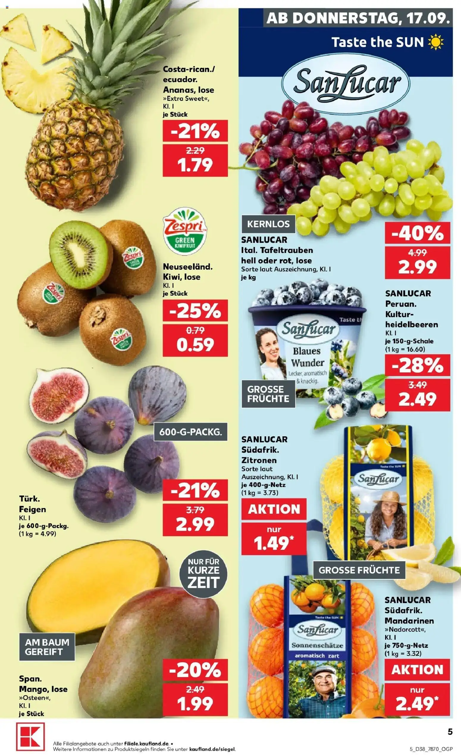 Prospekt Kaufland ab 14.09.2026 » Angebote Online zum Blättern | Seite: 17 | Produkte: Mandarinen, Heidelbeeren, Feigen, Zitronen