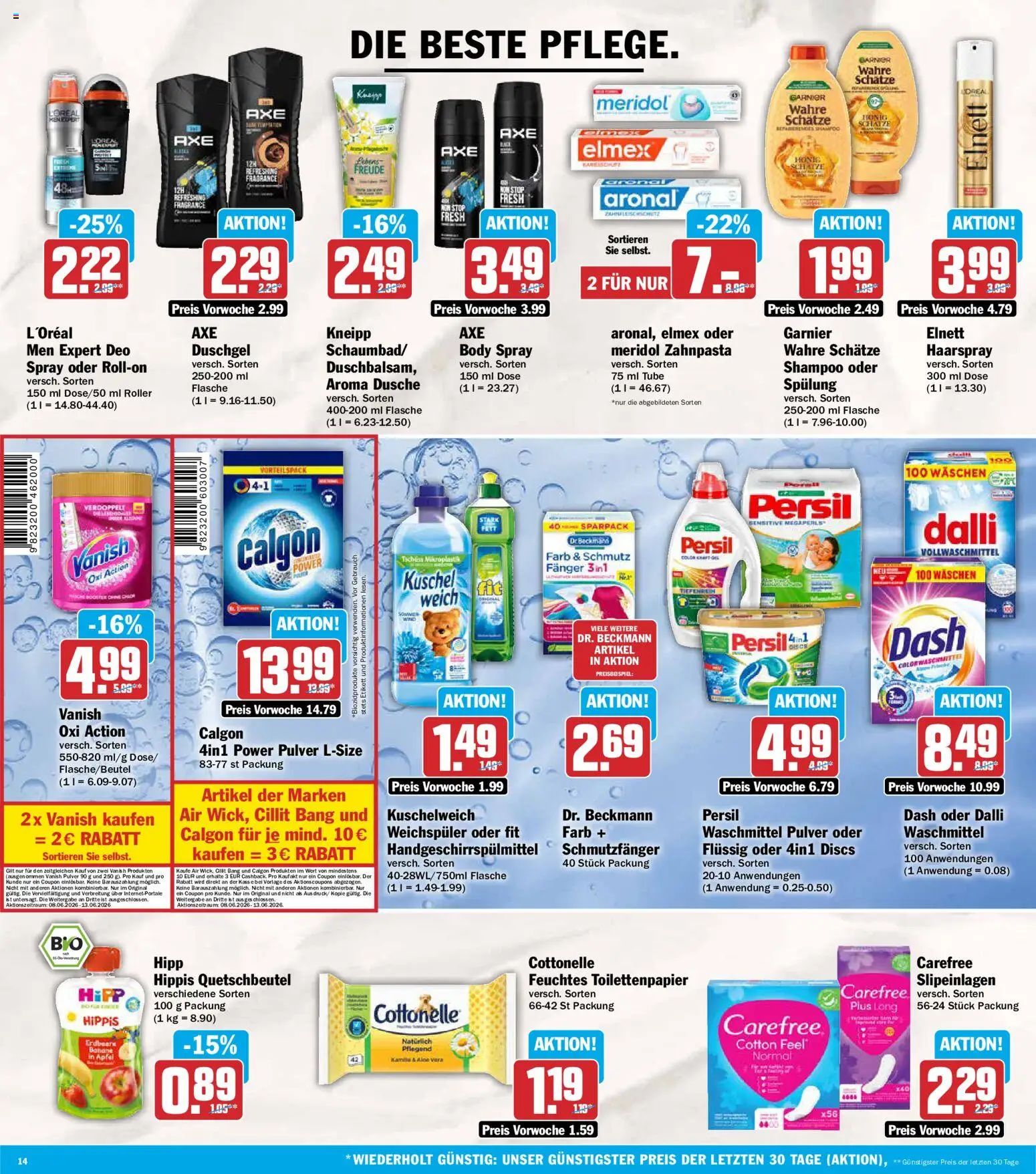 AEZ Prospekt – gültig ab 08.06.2026 | Seite: 14 | Produkte: Kuschelweich, Shampoo, Weichspüler, Toilettenpapier