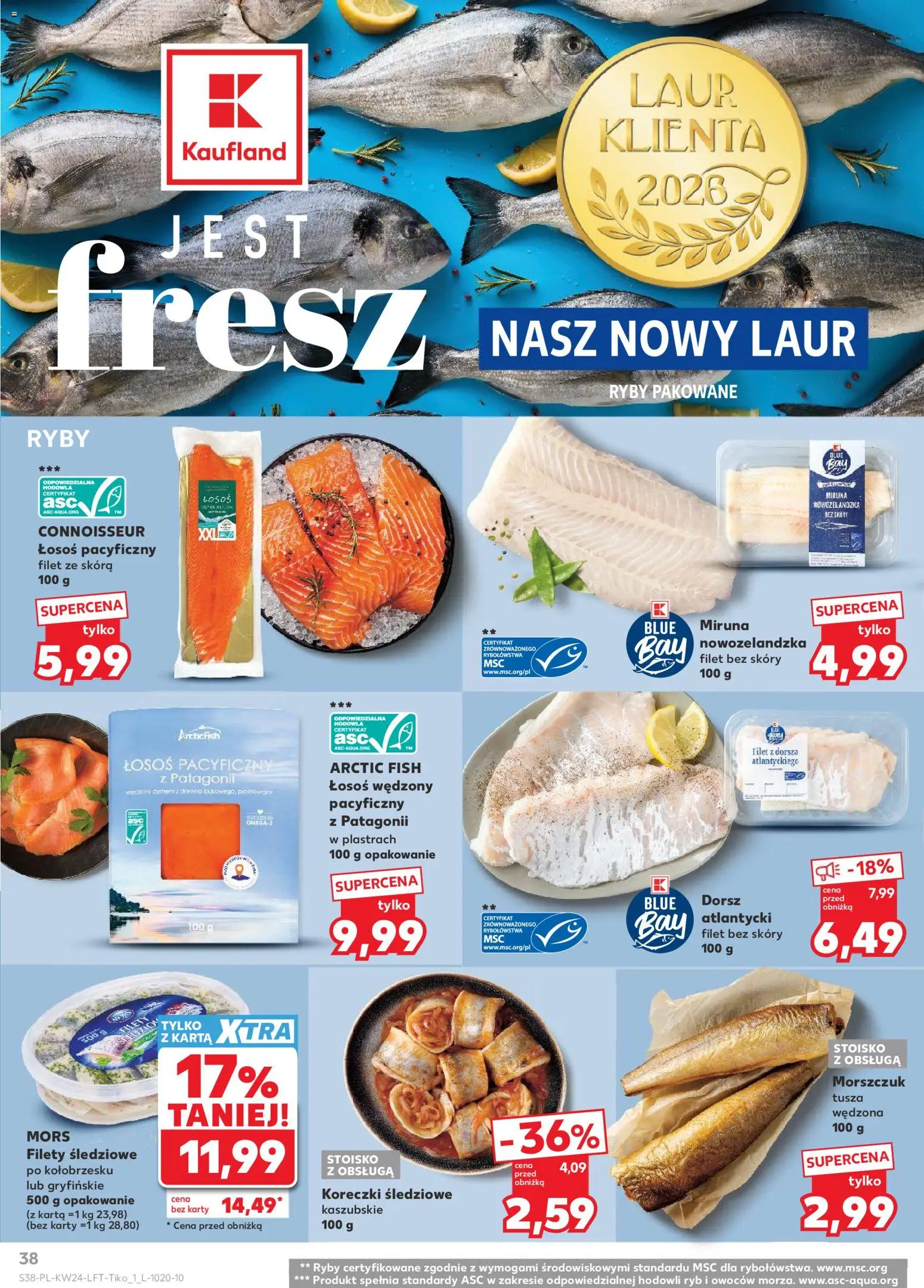 Kaufland Polsko leták od 11.06.2026 | Strana: 38 | Produkty: Ryby, Losos, Filet, Karty