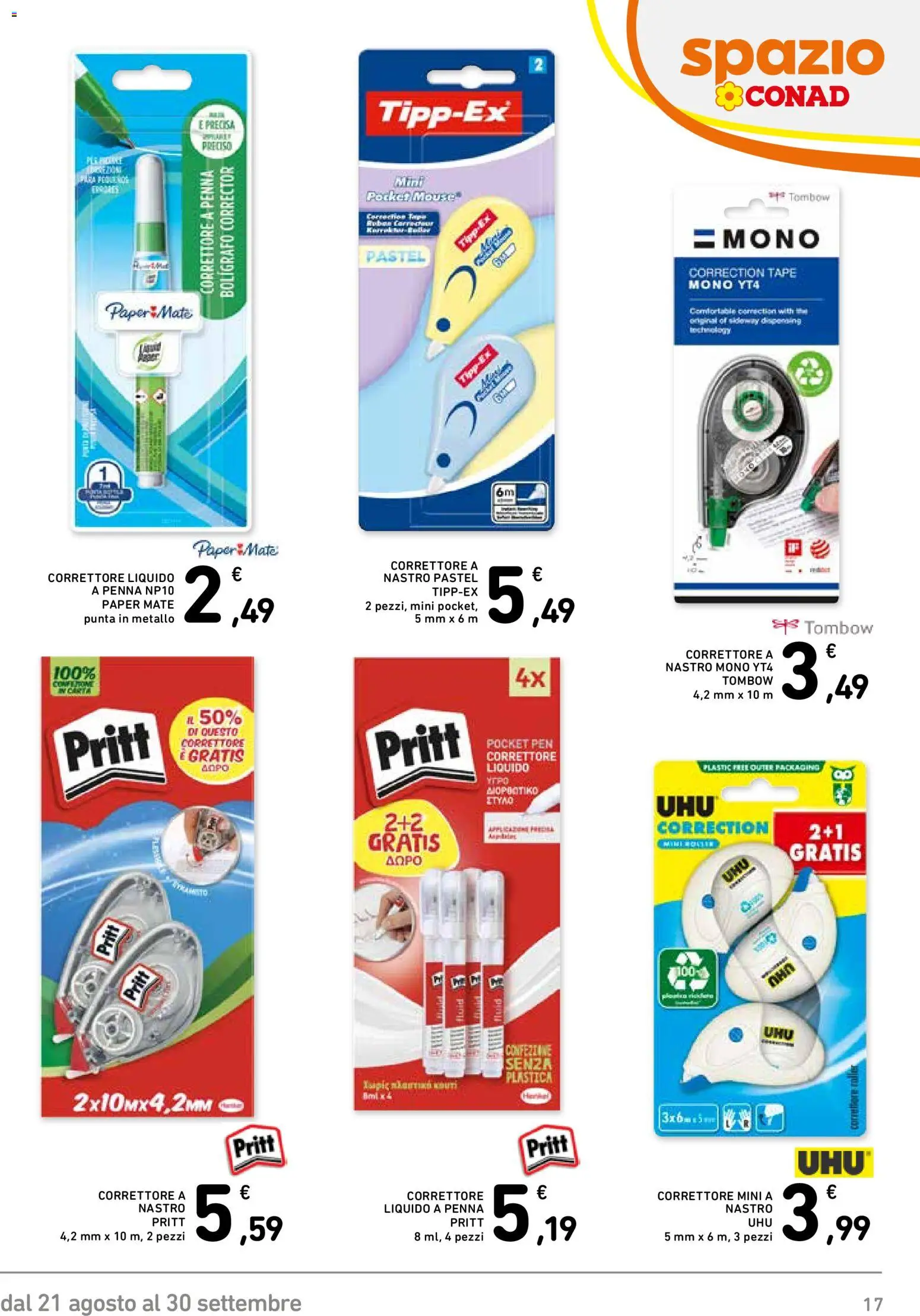 Volantino Spazio Conad del 21/08/2026 | Pagina: 17 | Prodotti: Mouse, Correttore