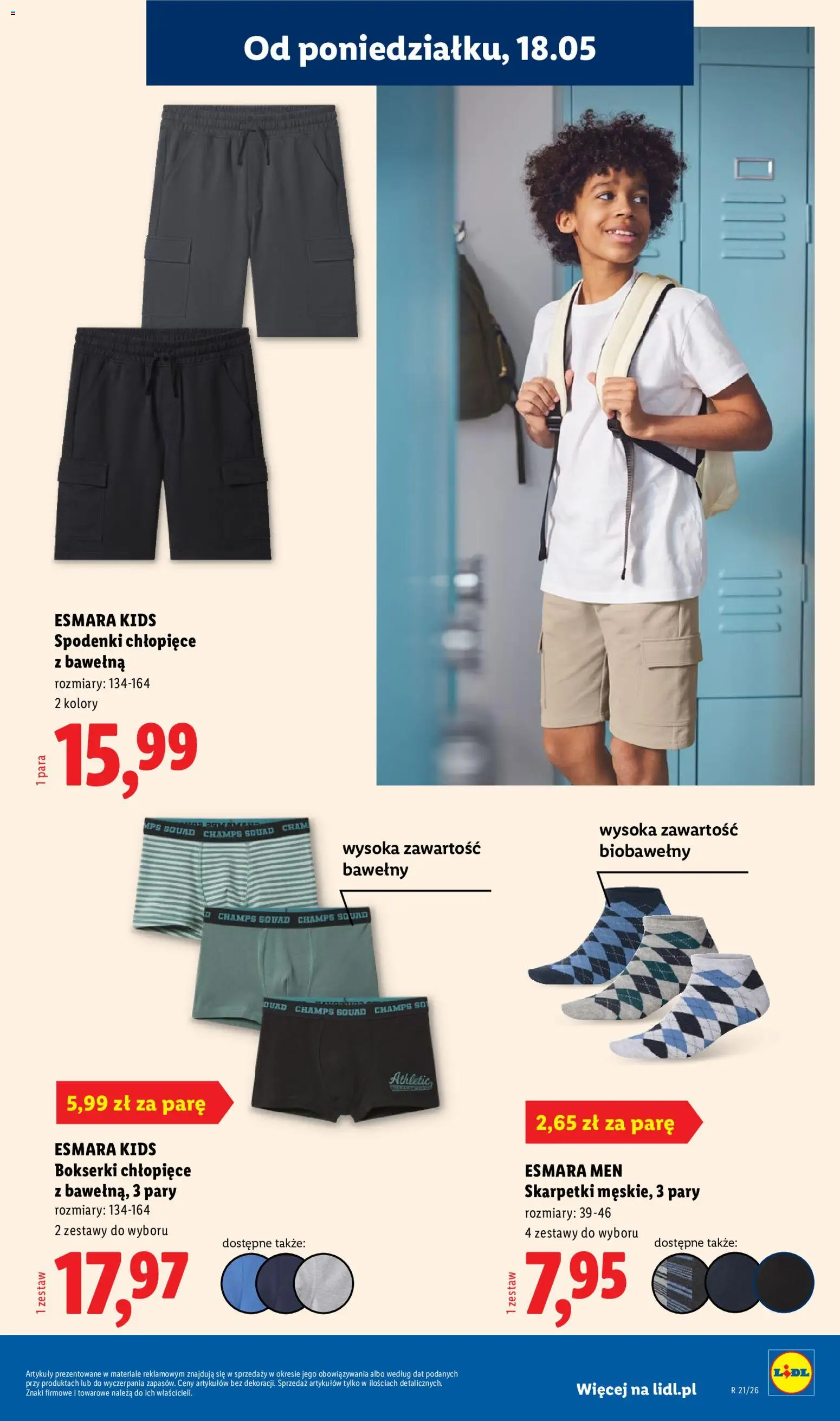 Lidl Katalog od 18.05.2026 | Strona: 15 | Produkty: Spodenki, Bokserki, Skarpetki