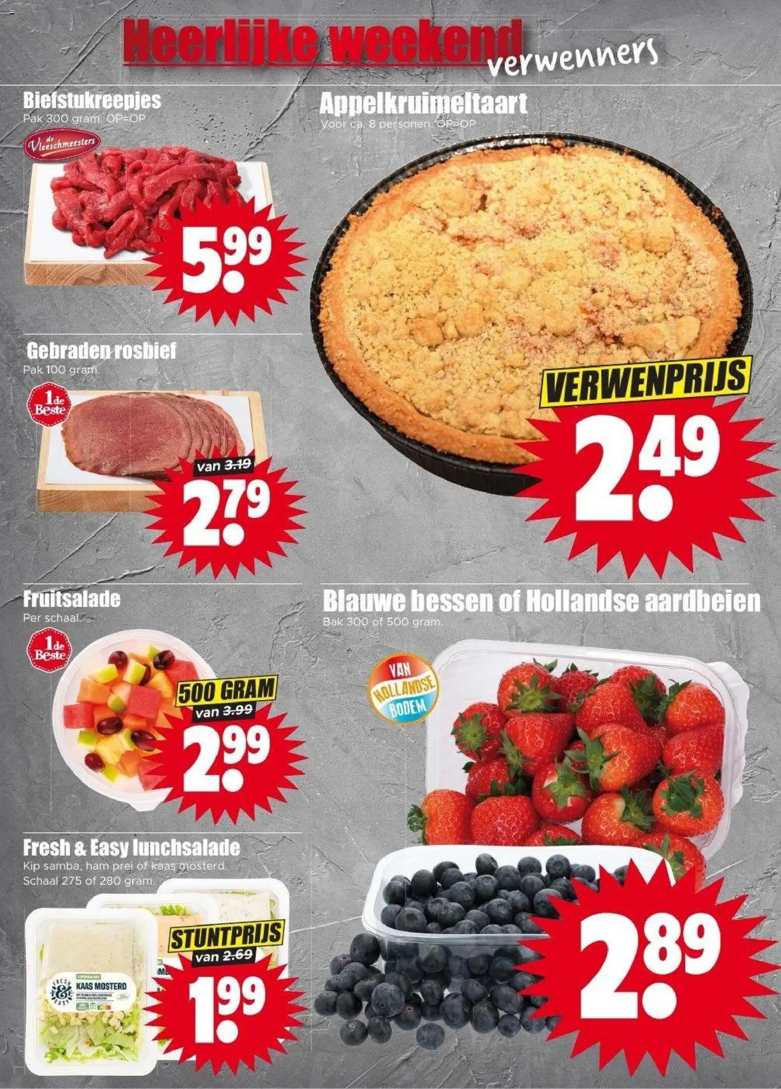 {H1} | Pagina: 28 | Producten: Kaas, Aardbeien, Prei, Kip