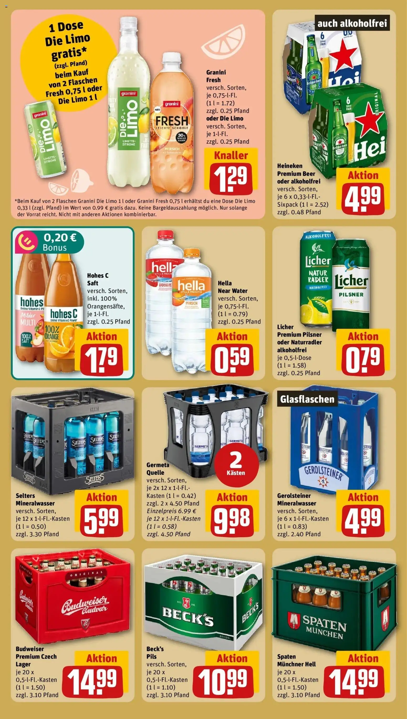 REWE Prospekt ab 21.09.2026 zum Blättern » Angebote | Seite: 24 | Produkte: Mineralwasser, Pfirsich, Hohes c, Budweiser