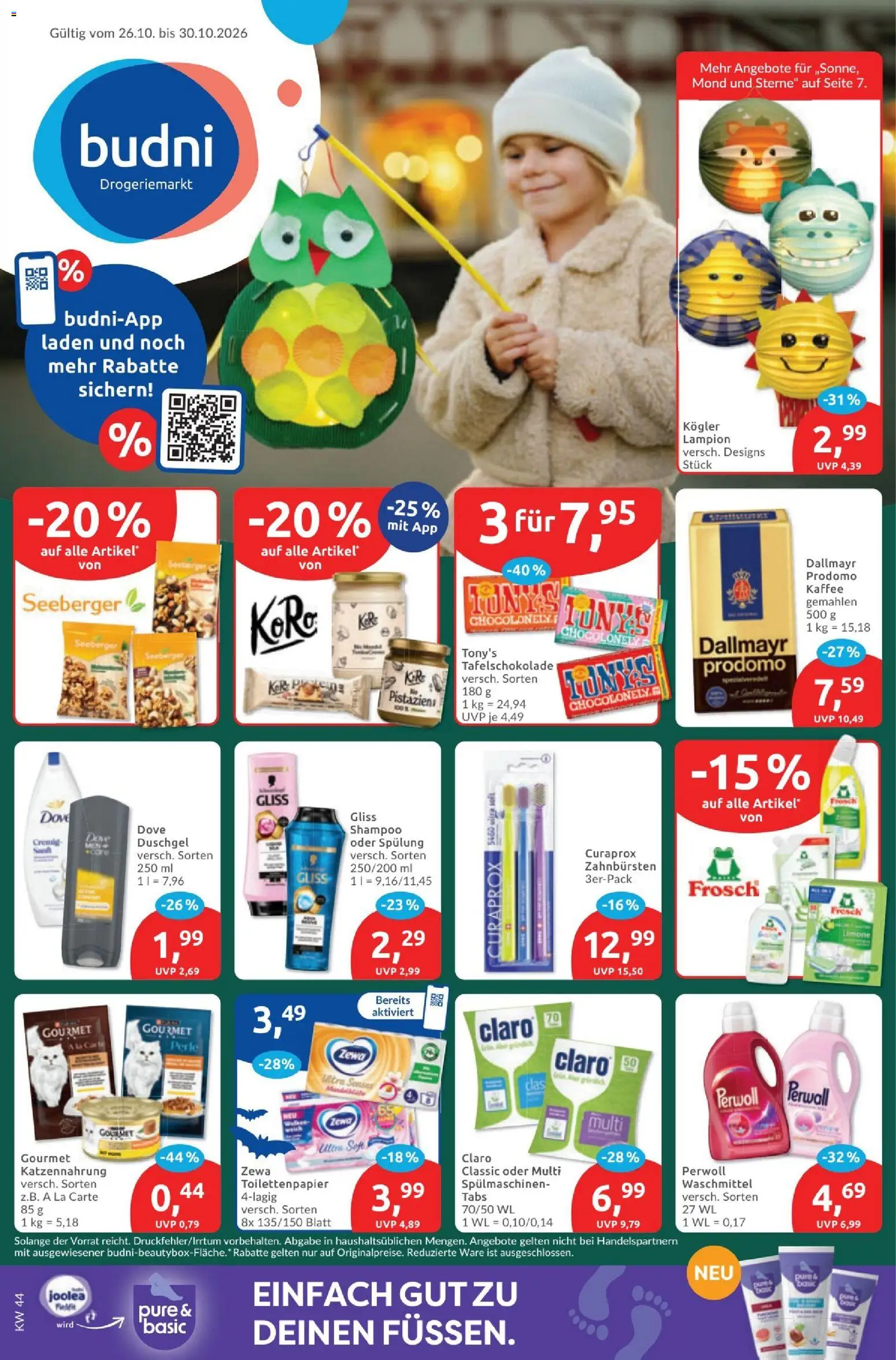 Budni Prospekt – gültig ab 26.10.2026 | Seite: 1 | Produkte: Spülung, Duschgel, Waschmittel, Dallmayr prodomo