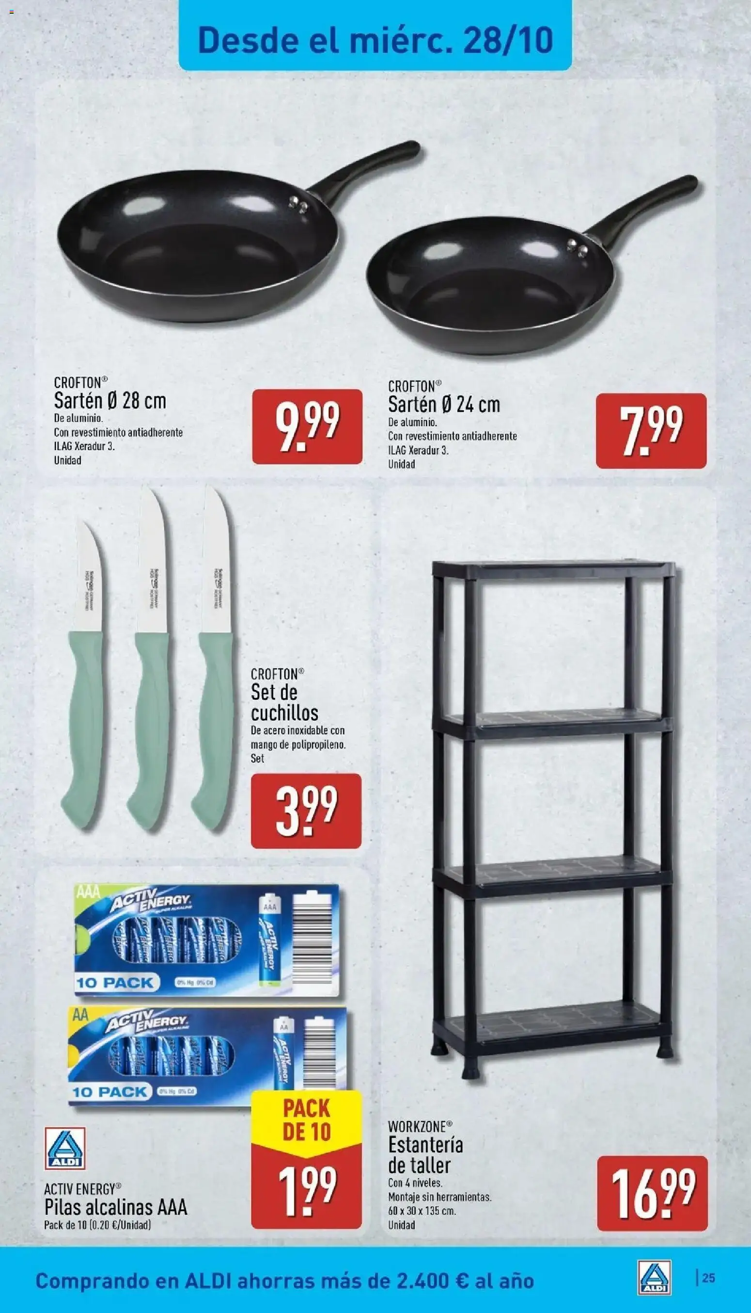 Aldi - Qué poco cuesta comprar bien │ válido desde el 26/10/2026 | Página: 25 | Productos: Estantería, Pan, Cuchillos, Mango