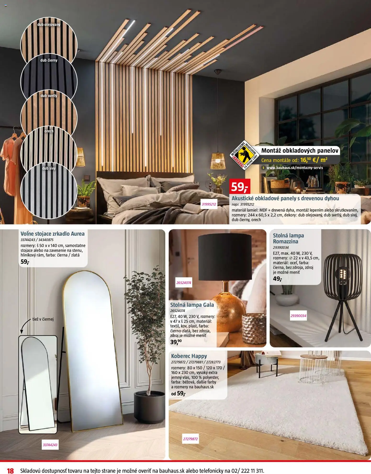 Nové Bauhaus akcie – leták je platný od 07.09.2026 | Strana: 18 | Produkty: Panely, Lampa, Zrkadlo, Koberec