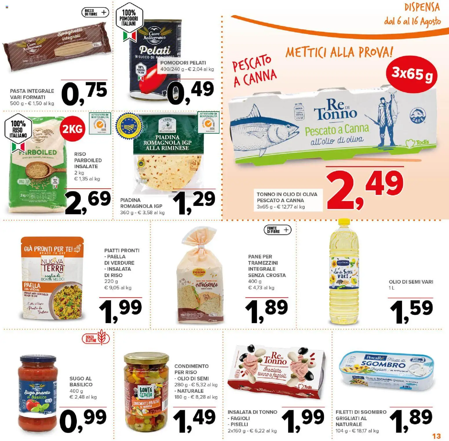 Volantino Todis del 06/08/2026 | Pagina: 13 | Prodotti: Fagioli, Verdure, Pasta, Basilico