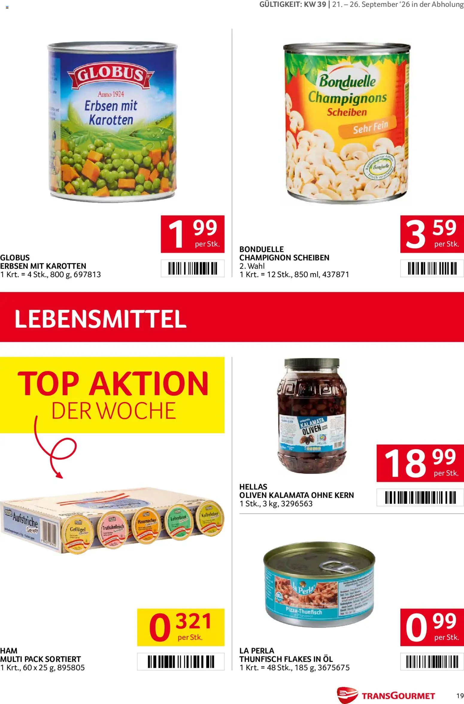 Transgourmet Flugblatt gültig ab 20.09.2026 | Seite: 17 | Produkte: Erbsen, Lebensmittel, Oliven, Öl
