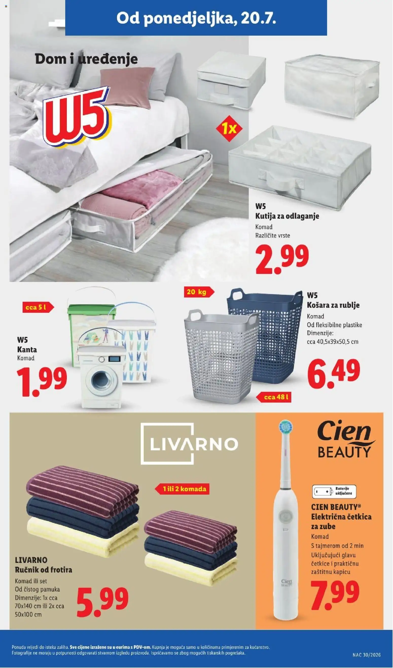 Lidl katalog | vrijedi od 20.07.2026 | Stranica: 33 | Proizvodi: Električna četkica za zube, Kutija, Ručnik, Košara za rublje