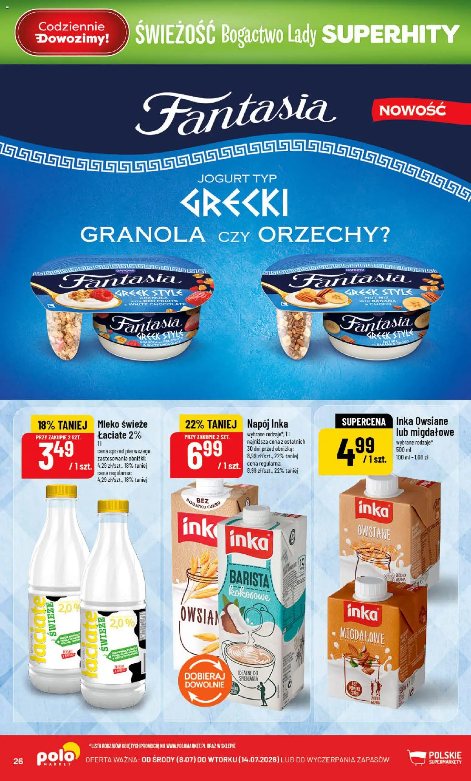 POLOmarket gazetka od 08.07.2026 | Strona: 26 | Produkty: Granola, Mleko, Jogurt, Orzechy