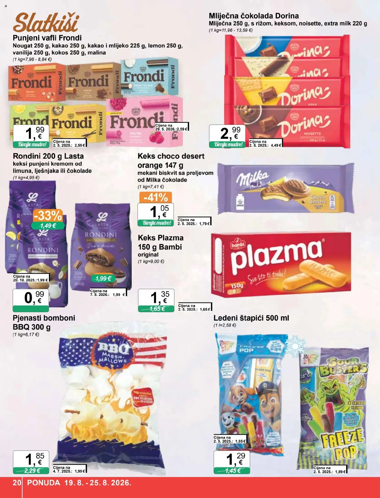 KTC katalog | vrijedi od 19.08.2026 | Stranica: 20 | Proizvodi: Čokolada, Bomboni, Štapići, Biskvit