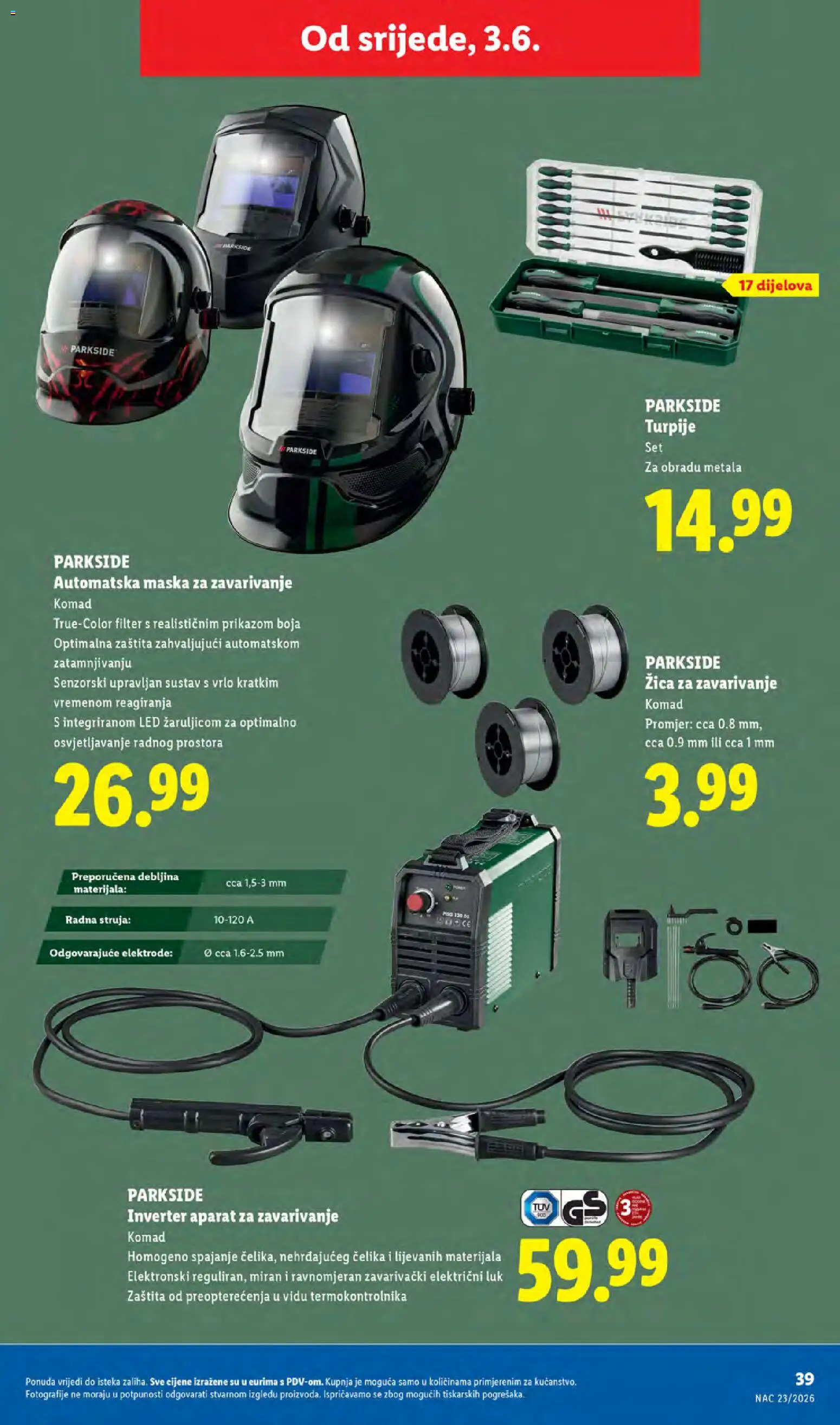 Lidl katalog | vrijedi od 01.06.2026 | Stranica: 39 | Proizvodi: Maska, Luk, Aparat za zavarivanje, Parkside