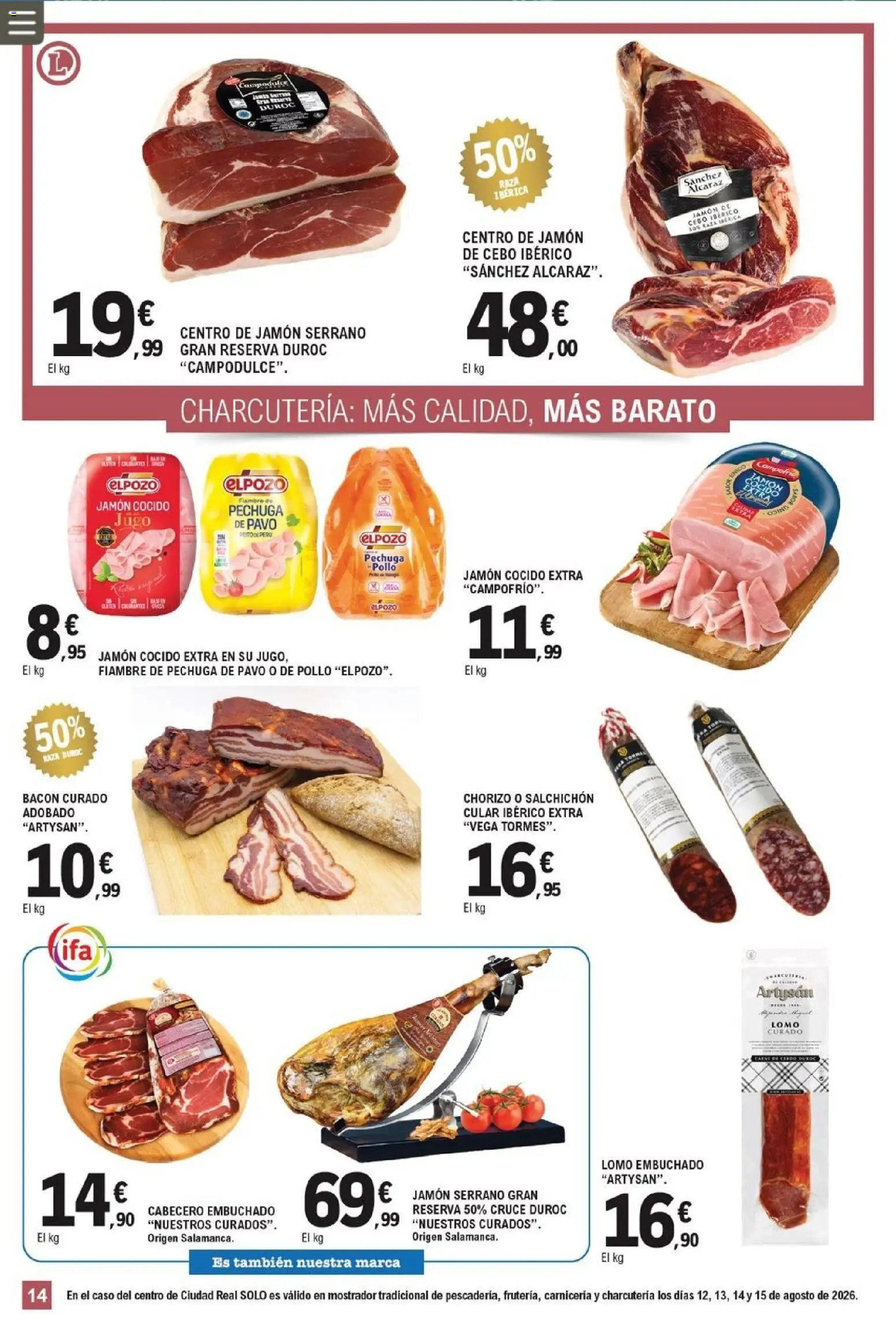 E.Leclerc Pamplona │ válido desde el 12/08/2026 | Página: 14 | Productos: Jamón cocido, Jugo, Bacon, Pollo