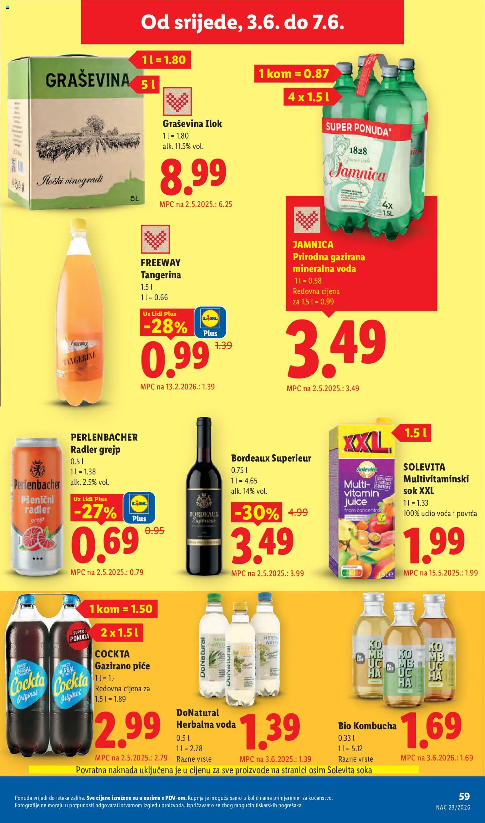 Lidl katalog | vrijedi od 01.06.2026 | Stranica: 59 | Proizvodi: Mineralna voda, Radler, Sok, Voda