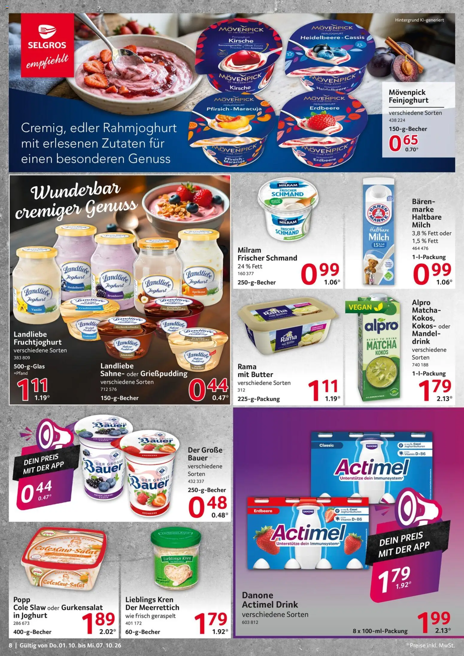 Selgros Prospekt – gültig ab 01.10.2026 | Seite: 8 | Produkte: Rama, Milch, Haltbare milch, Pfirsich