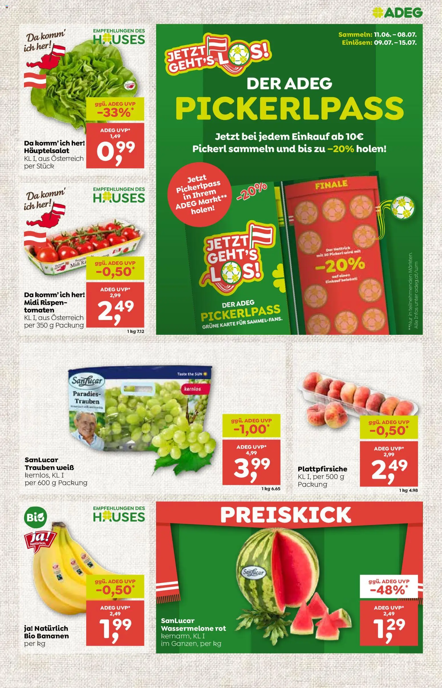ADEG Flugblatt gültig ab 11.06.2026 | Seite: 3 | Produkte: Wassermelone, Tomaten, Bananen