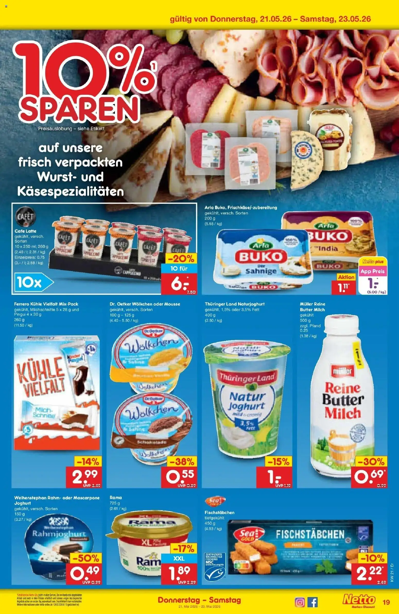 Netto Marken-Discount Prospekt Nordhausen	 – gültig ab 17.05.2026 | Seite: 21 | Produkte: Milch, Joghurt, Schokolade, Fischstabchen