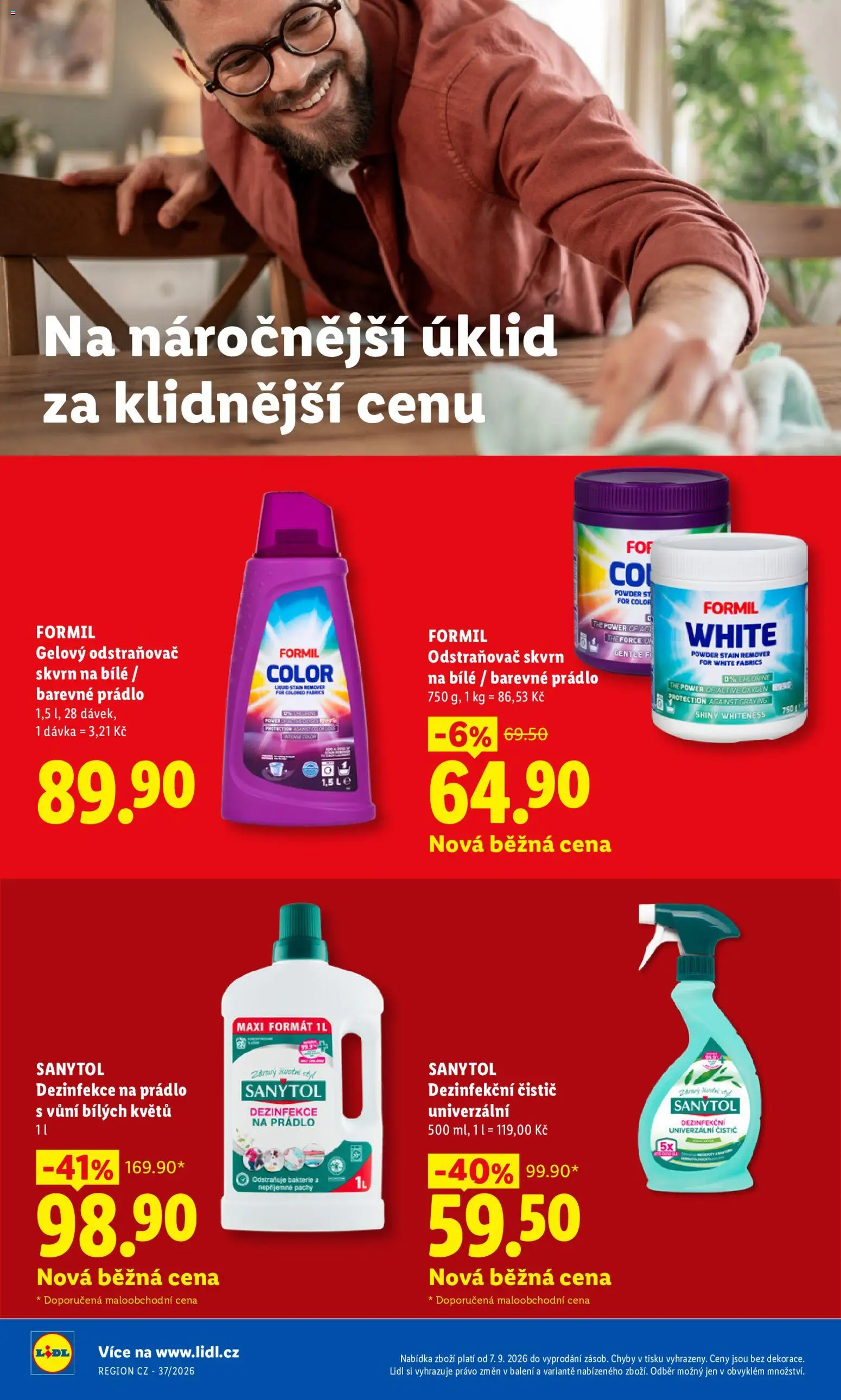 Lidl leták - Pro čistou domácnost máme všechno od 07.09.2026 | Strana: 18 | Produkty: Odstraňovač skvrn, Dezinfekce na prádlo, Univerzální čistič, Sanytol