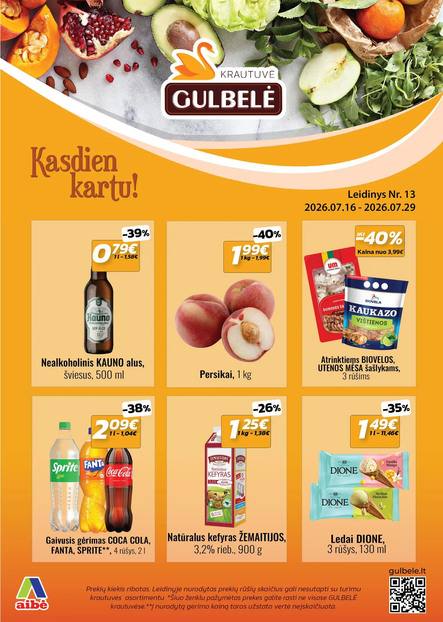 Gulbele akcijos nuo 2026.07.16 | Puslapis: 1 | Prekių: Gaivusis gėrimas, Ledai, Vištienos