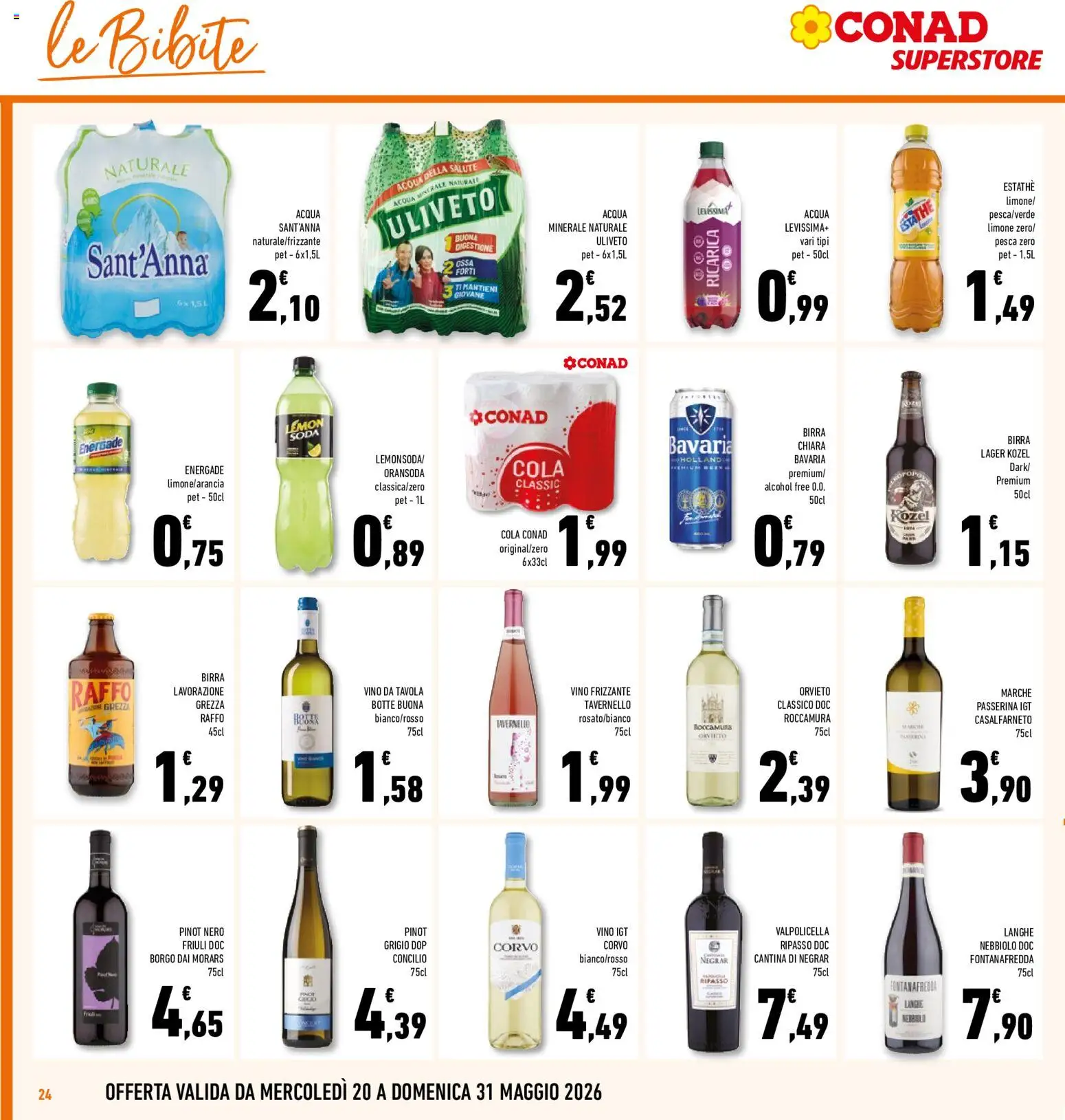 Volantino Conad del 20.05.2026 | Pagina: 24 | Prodotti: Limone, Vino, Bibite, Acqua minerale