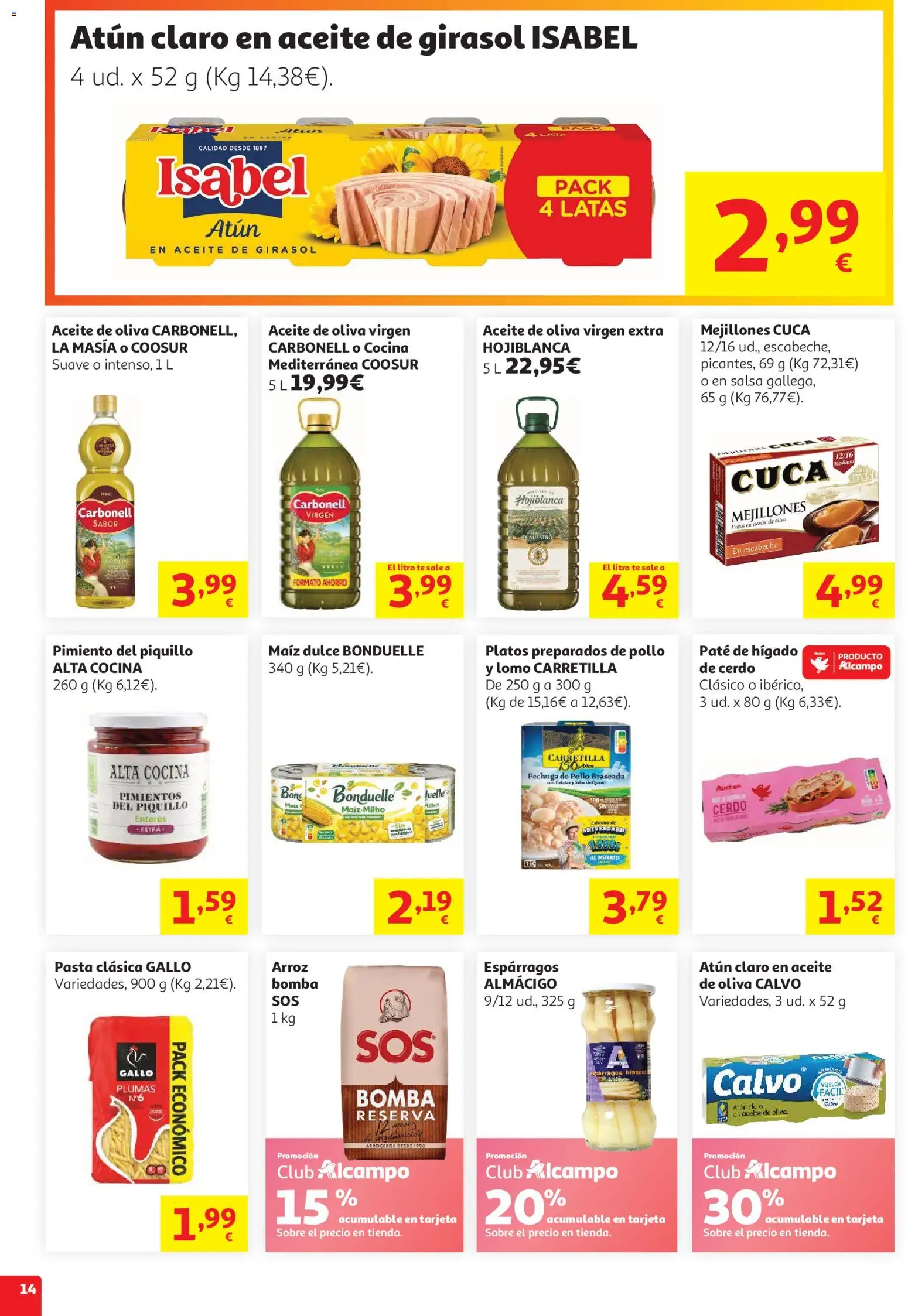Alcampo HG Nacional Litoral │ válido desde el 29/07/2026 | Página: 14 | Productos: Cerdo, Paté, Aceite de oliva, Aceite de oliva virgen extra