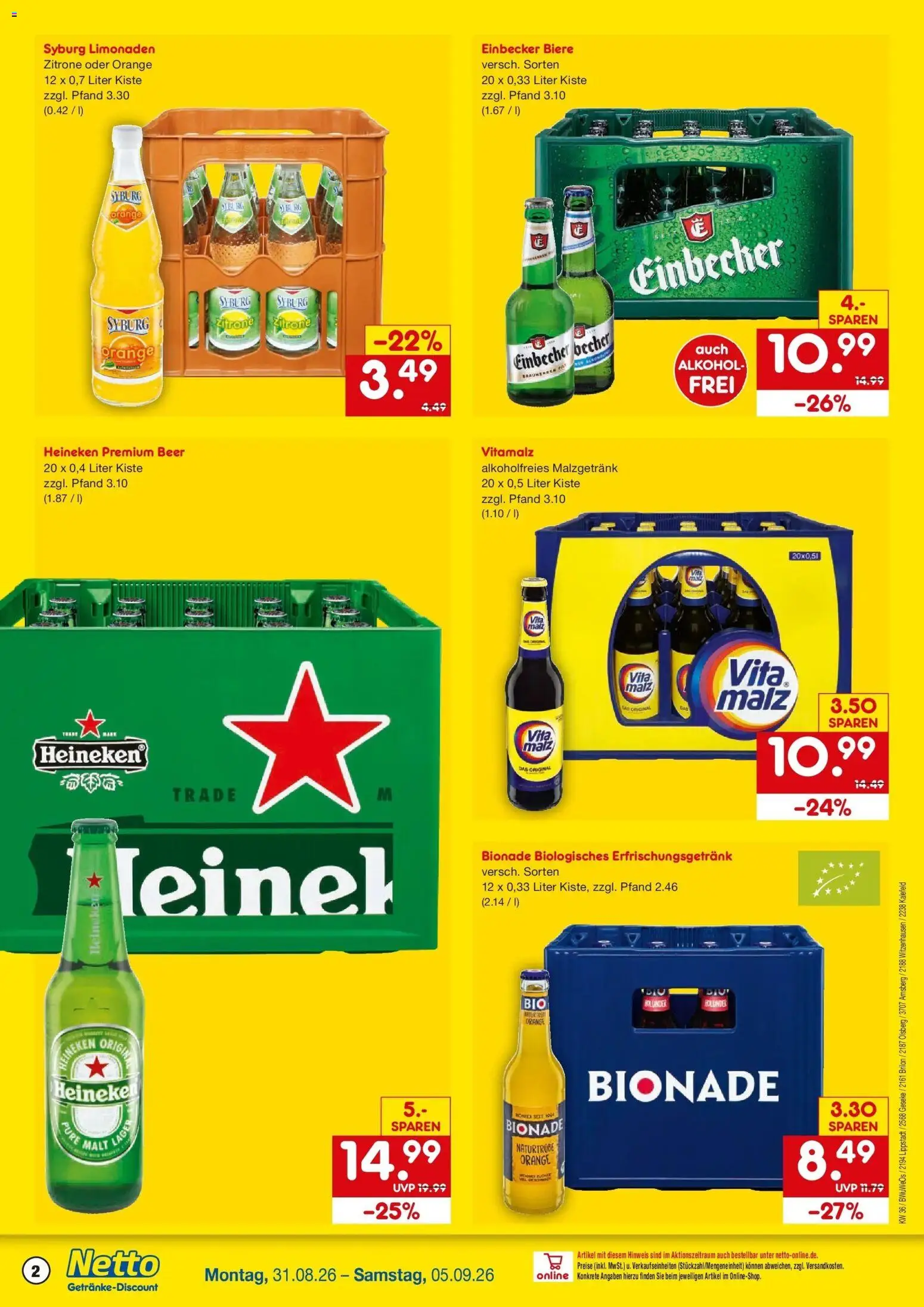 Netto Marken-Discount Prospekt Witzenhausen – gültig ab 31.08.2026 | Seite: 2 | Produkte: Bionade, Heineken, Alkohol, Zitrone