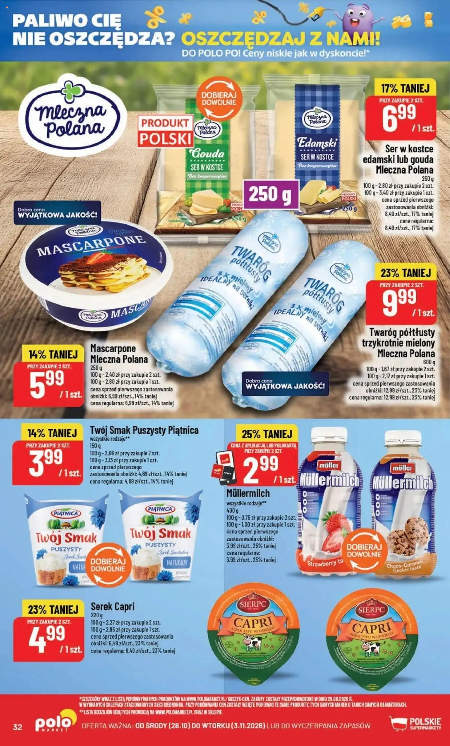 POLOmarket aktualna gazetka od 28.10.2026 | Strona: 32 | Produkty: Twaróg półtłusty, Serek, Mascarpone, Ser