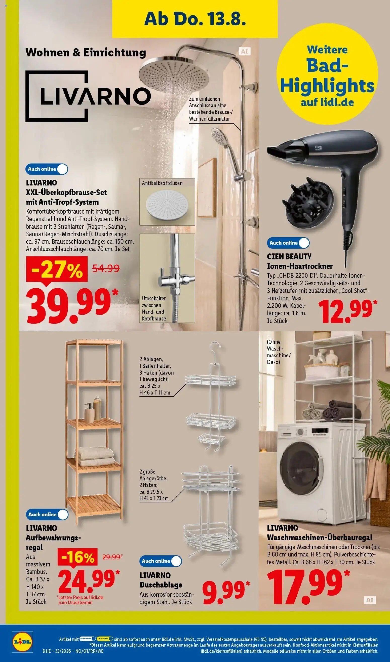 Lidl Prospekt Malchow (ab 10.08.2026) zum Blättern » Angebote | Seite: 52 | Produkte: Kabel, Trockner, Regal, Bad