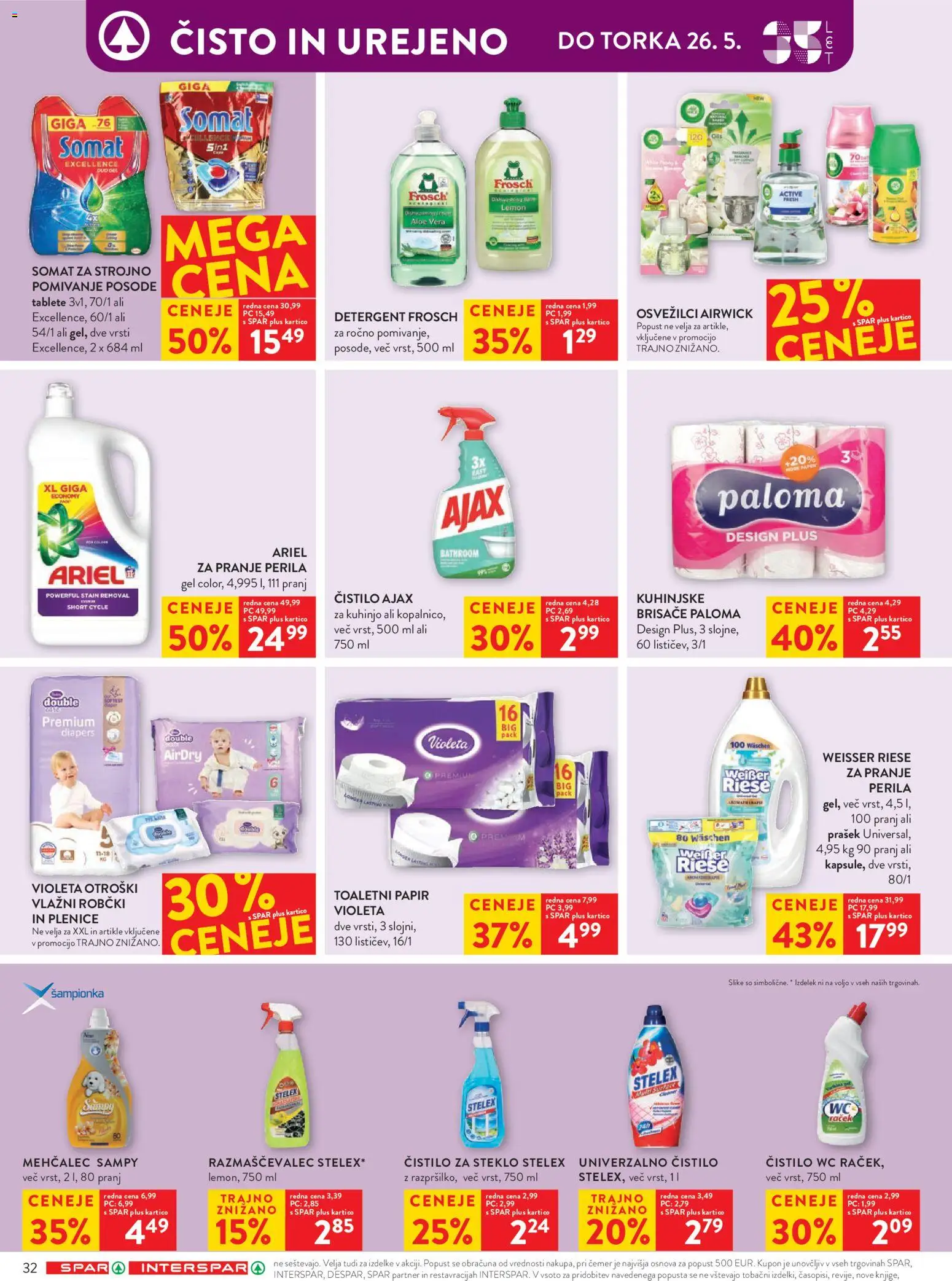 Novi Spar katalog ponudbe – veljaven od 20.05.2026 | Stran: 48 | Izdelki: Plenice, Prašek, Toaletni papir, Kuhinjske brisače