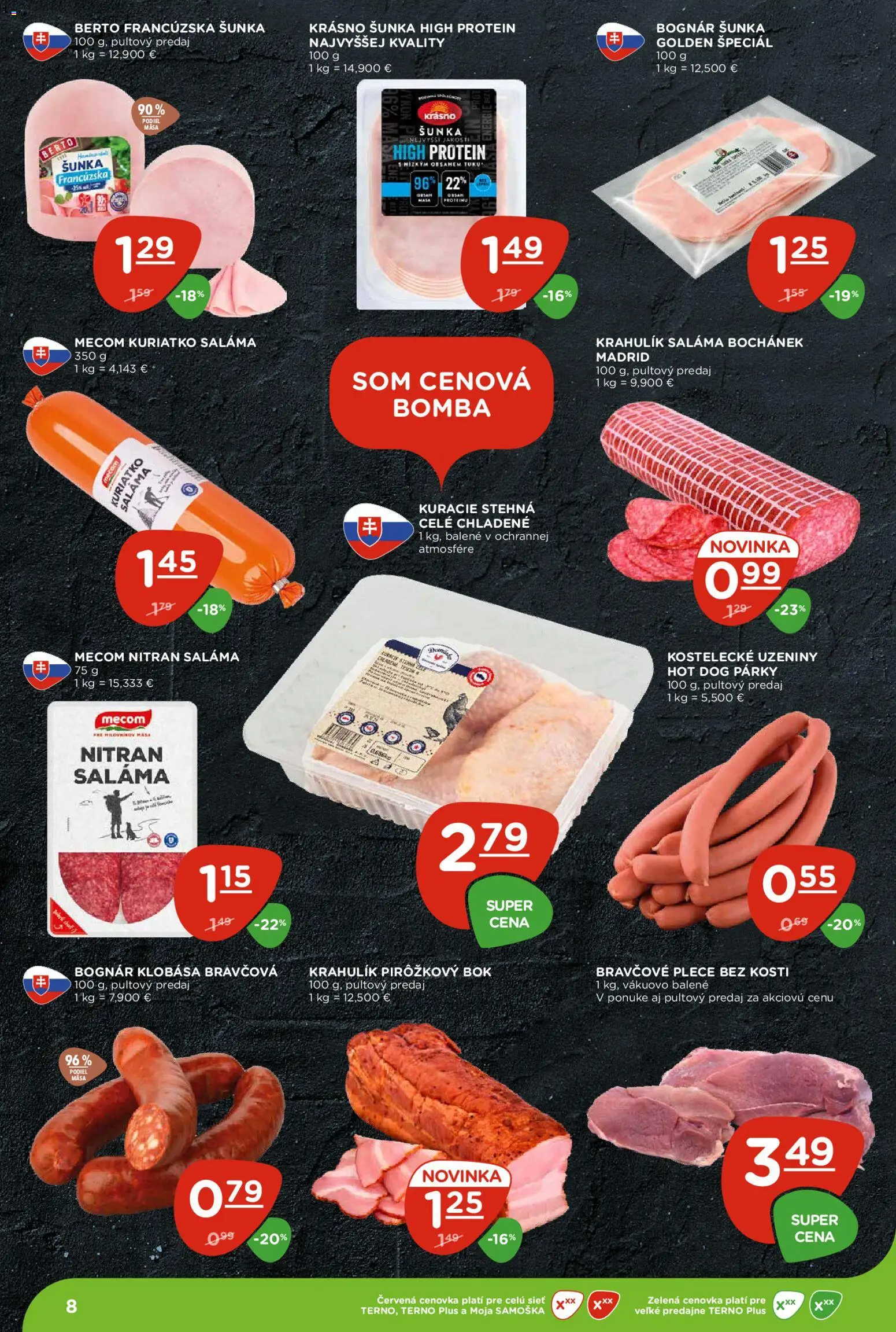 Nové Terno akcie – leták je platný od 29.10.2026 | Strana: 8 | Produkty: Protein, Kuracie stehná, Párky, Stehná
