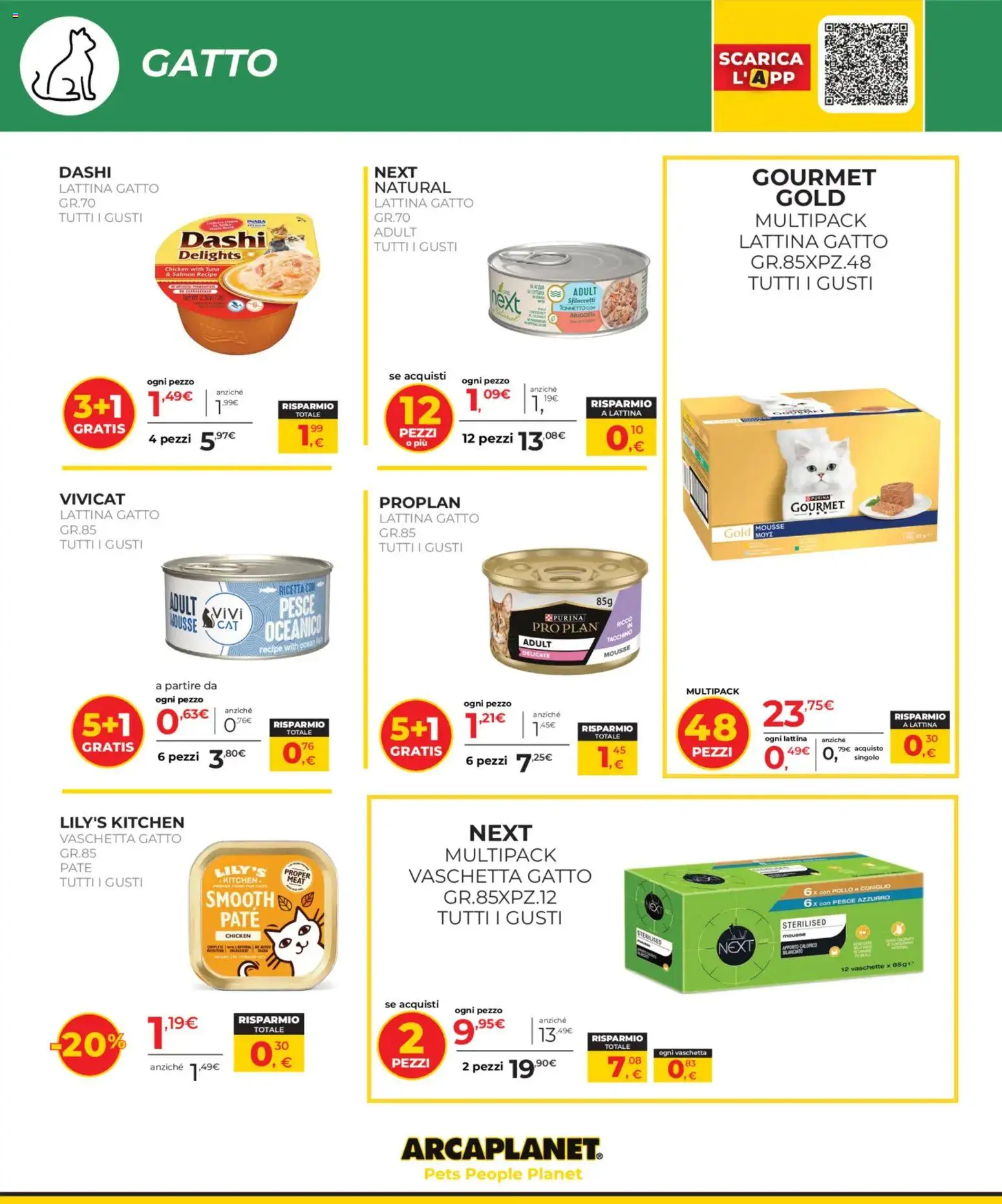 Volantino Arcaplanet del 23/07/2026 | Pagina: 4 | Prodotti: Paté, Pollo, Pesce, Vaschette