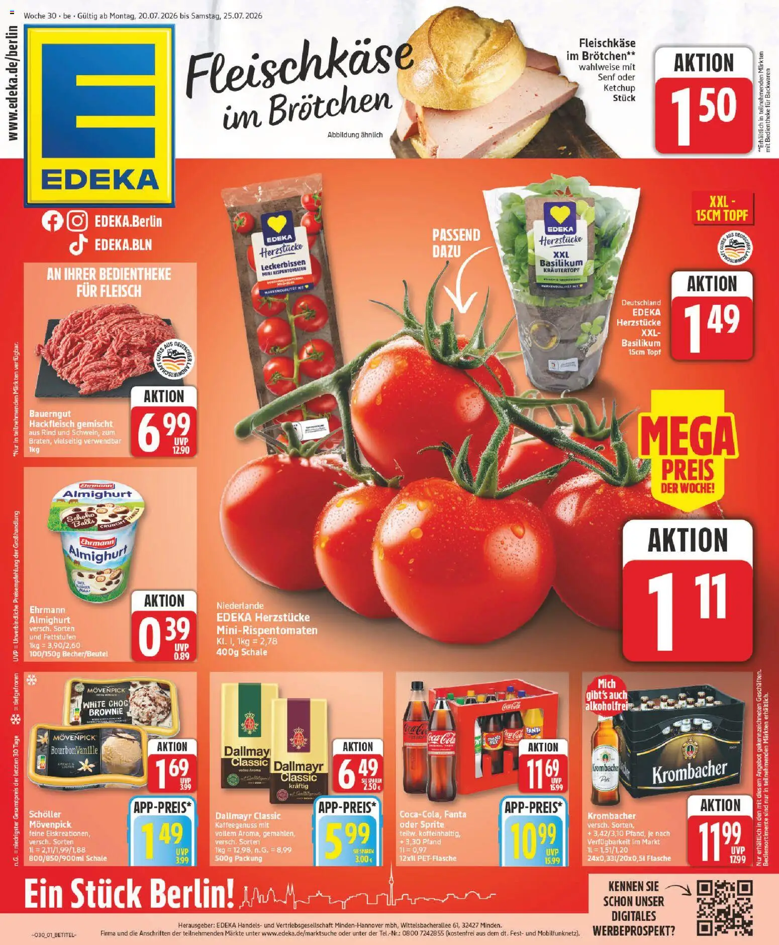 Edeka Prospekt – gültig ab 20.07.2026 | Seite: 1 | Produkte: Fanta, Ehrmann almighurt, Bauerngut, Krombacher