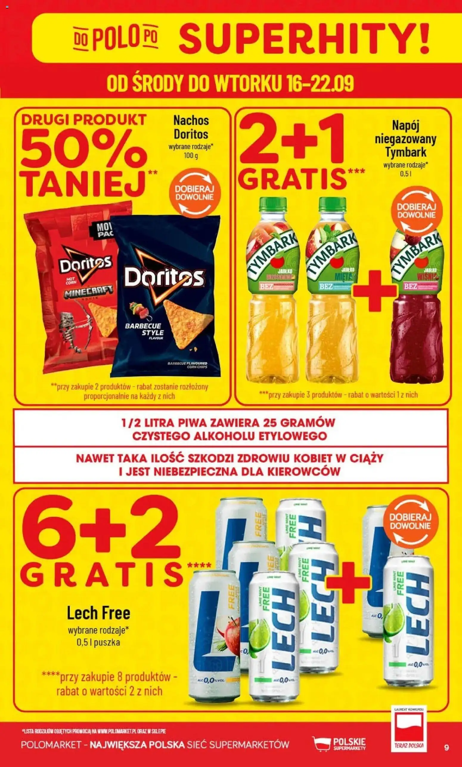 Nowa POLOmarket gazetka od jutra 16.09.2026 | Strona: 9 | Produkty: Lech, Tymbark, Nachos, Doritos