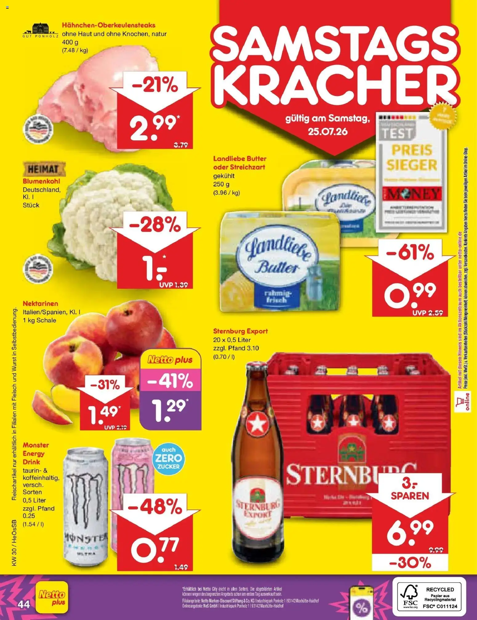 Netto Marken-Discount Prospekt Kröpelin – gültig ab 20.07.2026 | Seite: 66 | Produkte: Butter, Landliebe butter, Monster, Fleisch