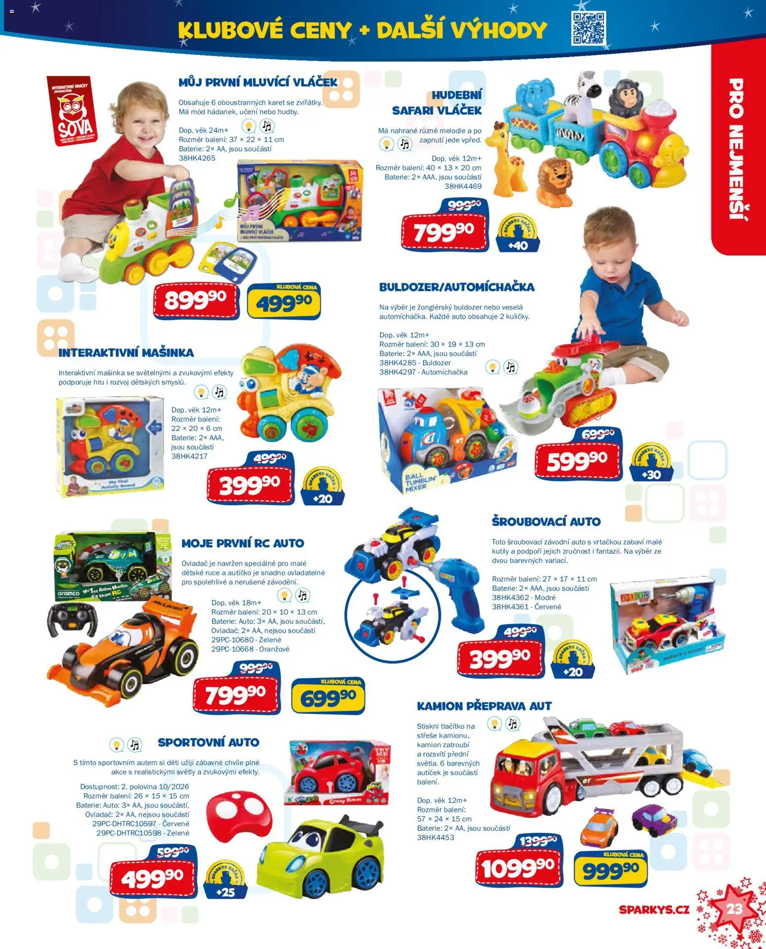 Sparkys katalog Vánoce 2026 od 01.10.2026 | Strana: 23 | Produkty: Sova, Hračky, Mixér, Baterie