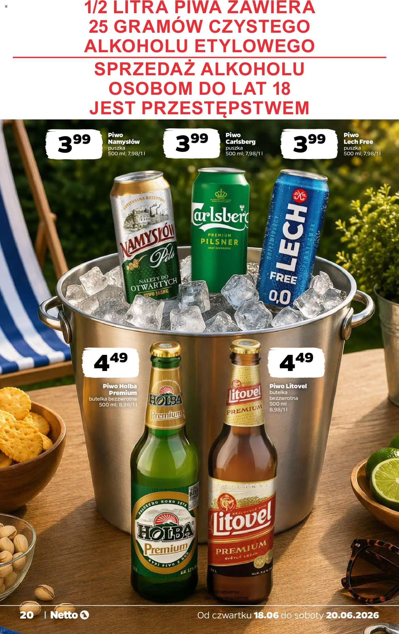 Netto gazetka od czwartku spożywcza od 18.06.2026 | Strona: 20 | Produkty: Leżak, Piwo, Piwo Namysłów