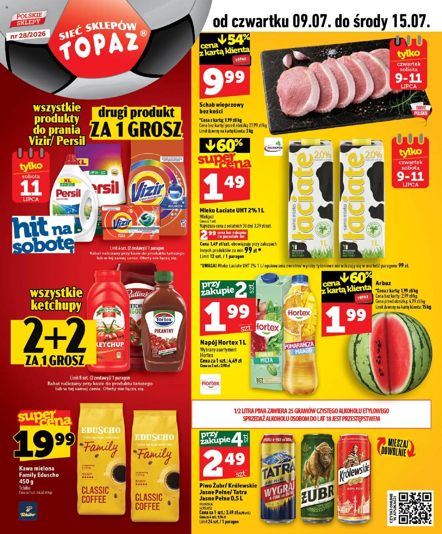 Topaz gazetka od 09.07.2026 | Strona: 1 | Produkty: Karta, Ketchup, Tchibo, Mleko