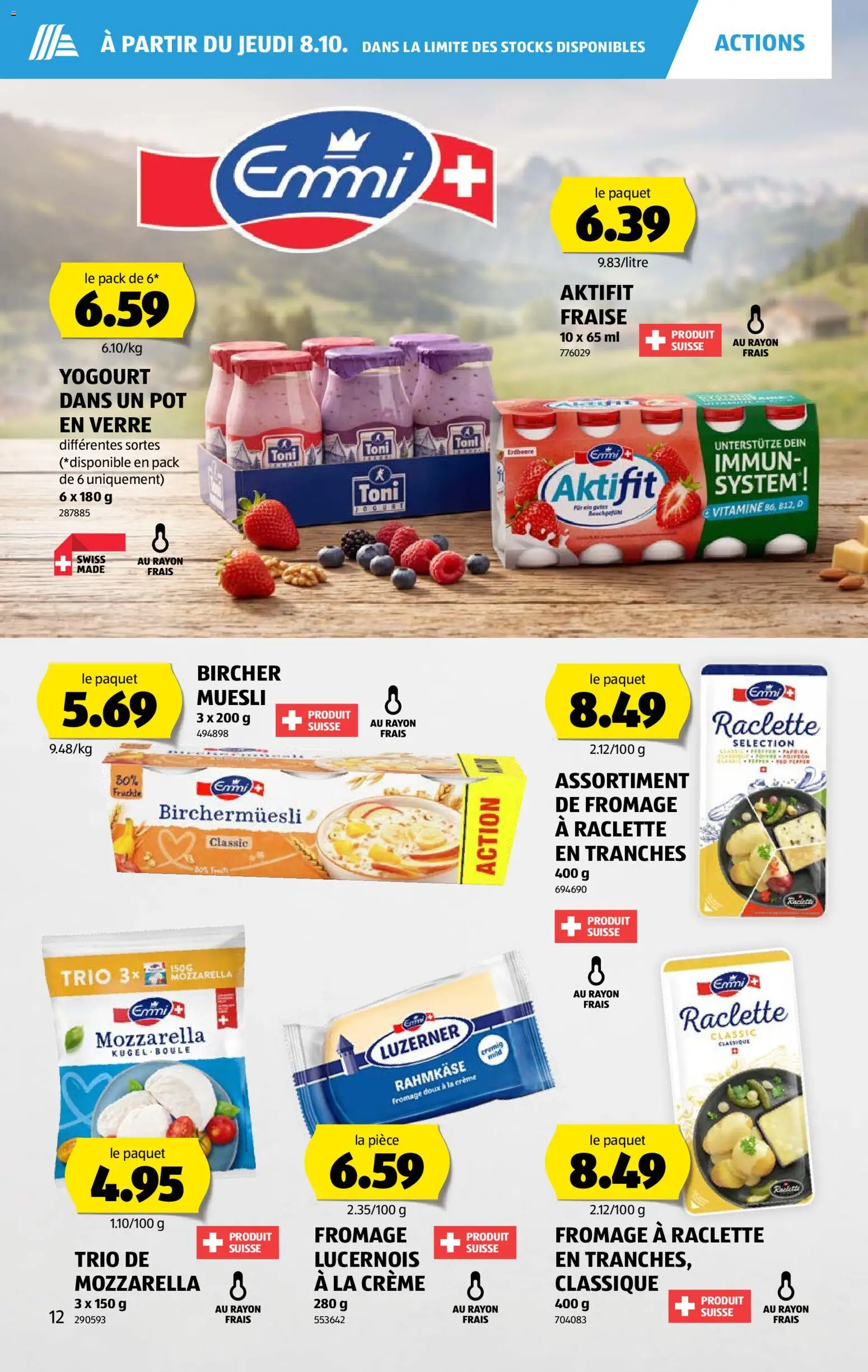 Aldi aktionen FR – gültig ab 08.10.2026 | Seite: 12 | Produkte: Früchte, Raclette, Creme