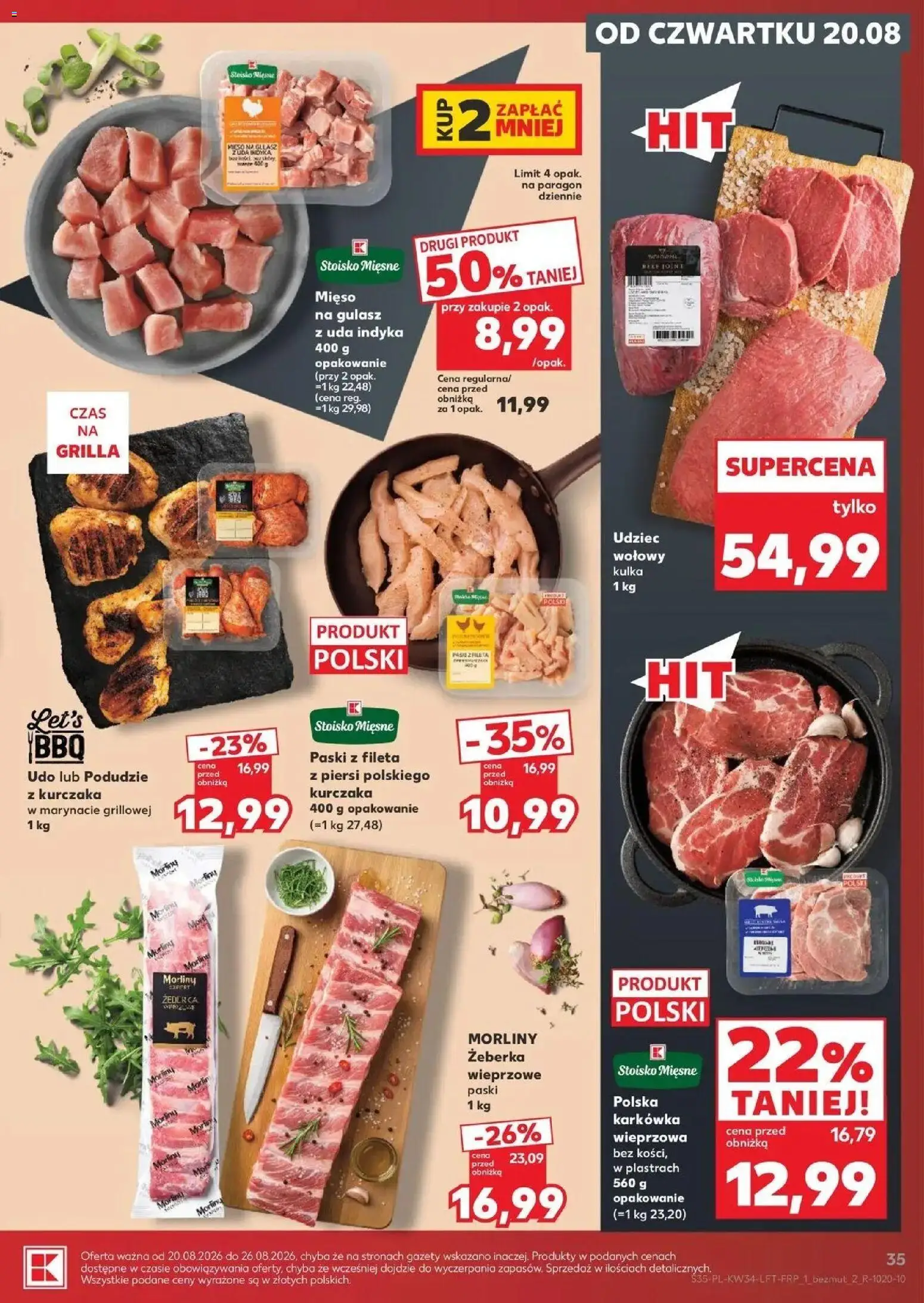 Kaufland gazetka od 20.08.2026 - od jutra PDF | Strona: 35 | Produkty: Żeberka, Żeberka wieprzowe, Piersi, Gulasz