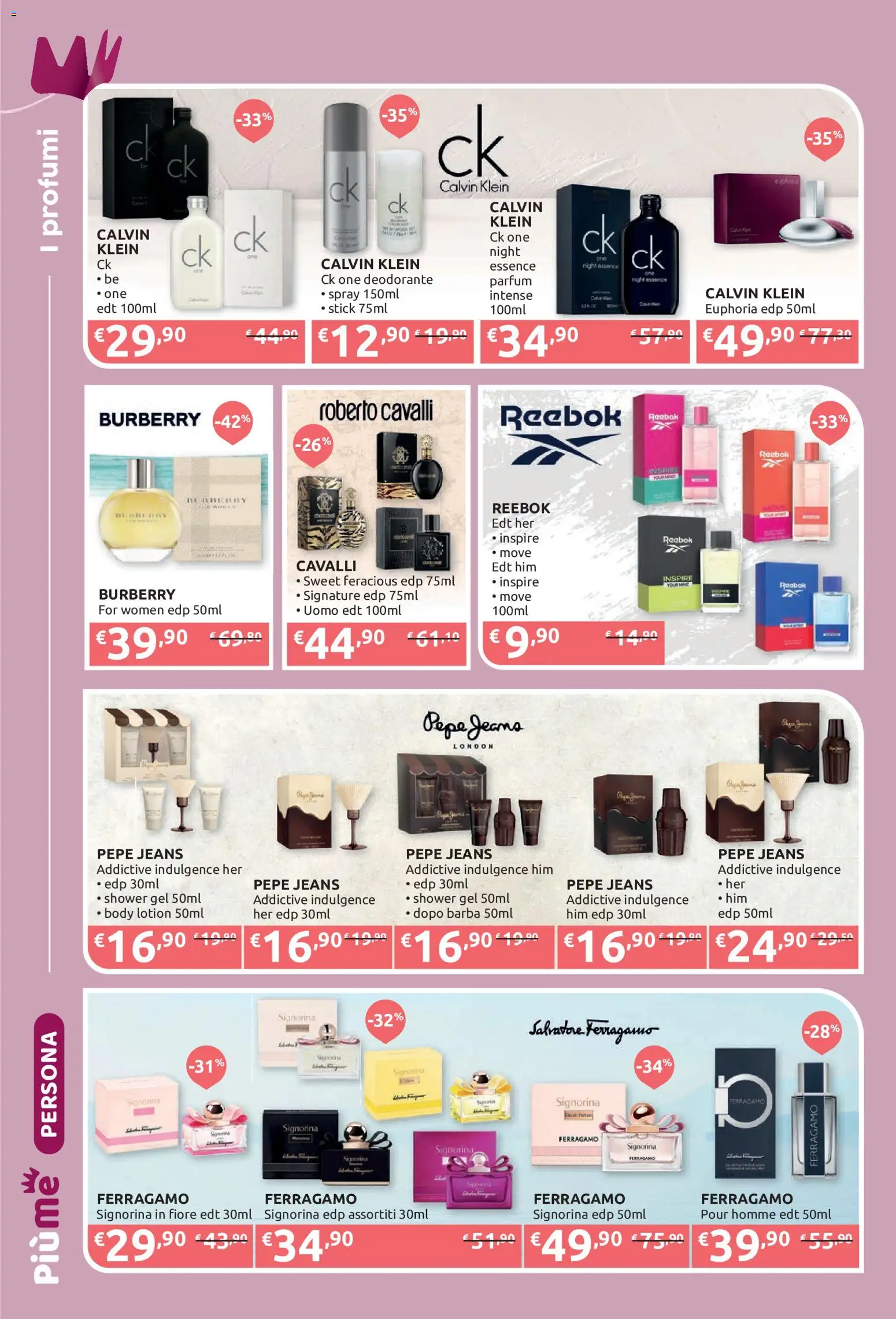 Volantino PiùMe del 05/10/2026 | Pagina: 14 | Prodotti: Deodorante, Pepe, Jeans, Profumi