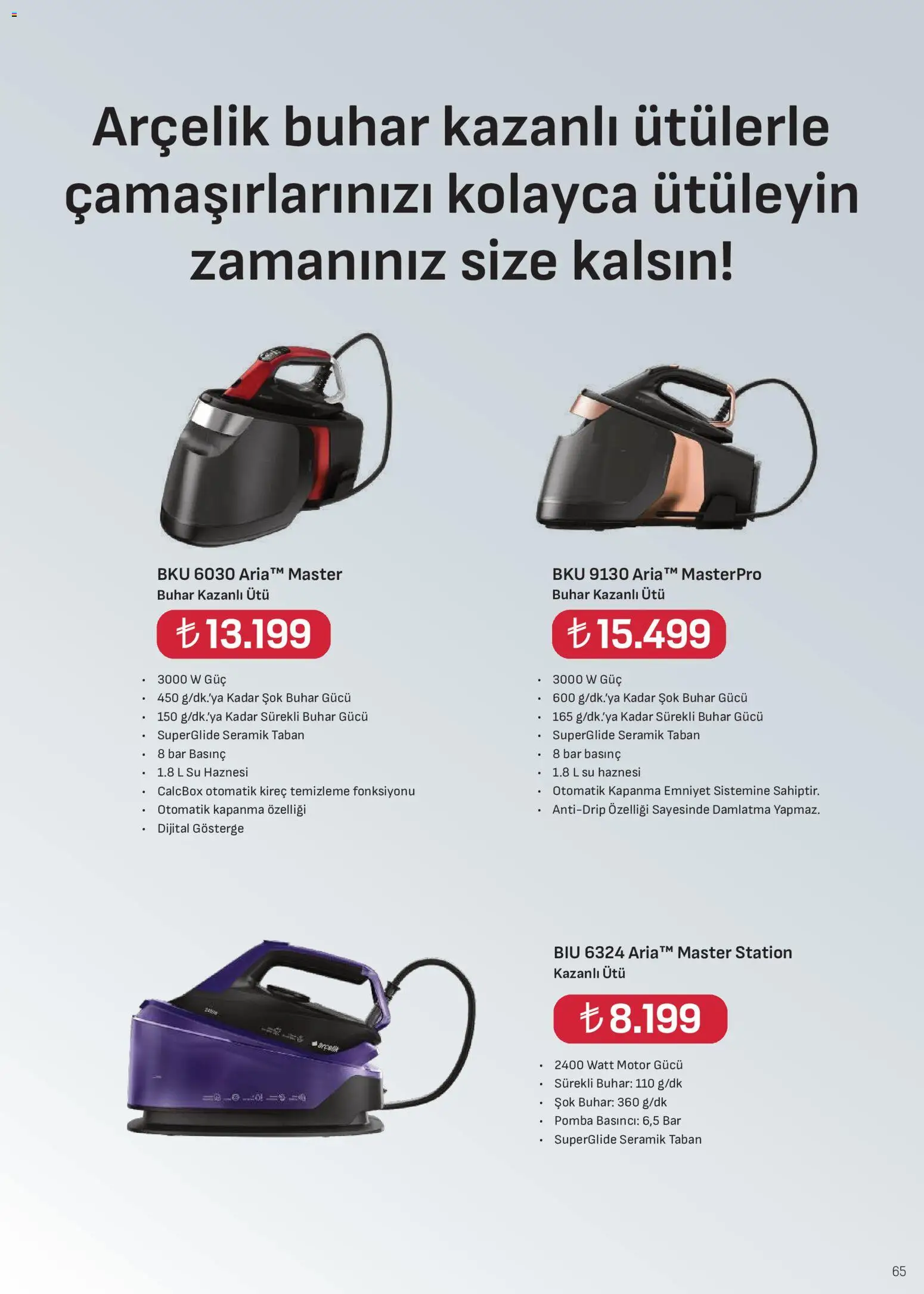 Arçelik Katalog - 10 Ağustos 2026 tarihinden itibaren geçerlidir | Sayfa: 65 | Ürünler: Su, Ütü