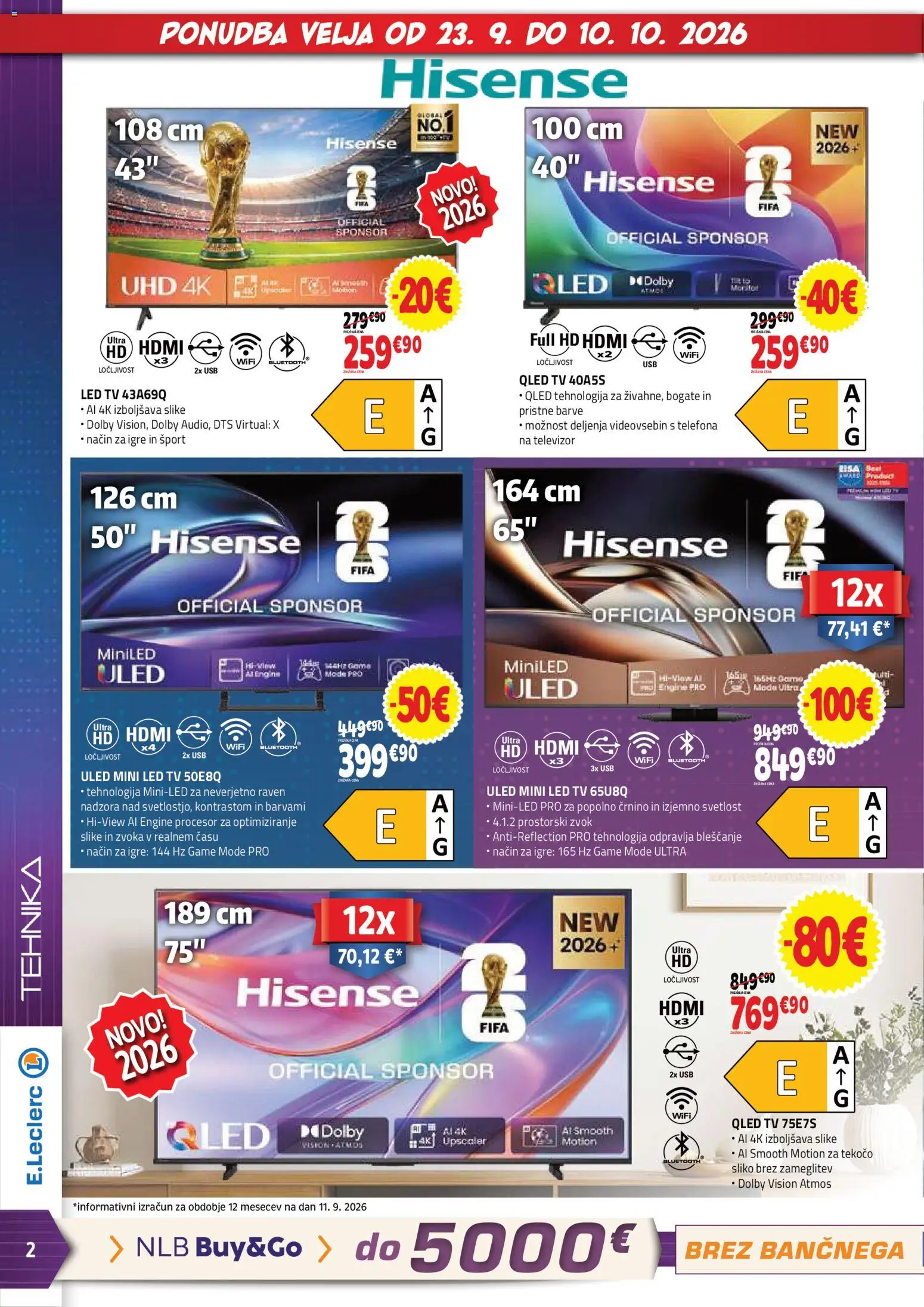 Novi E.leclerc katalog ponudbe – veljaven od 23.09.2026 | Stran: 2 | Izdelki: Televizor, Tv, Usb, Led tv