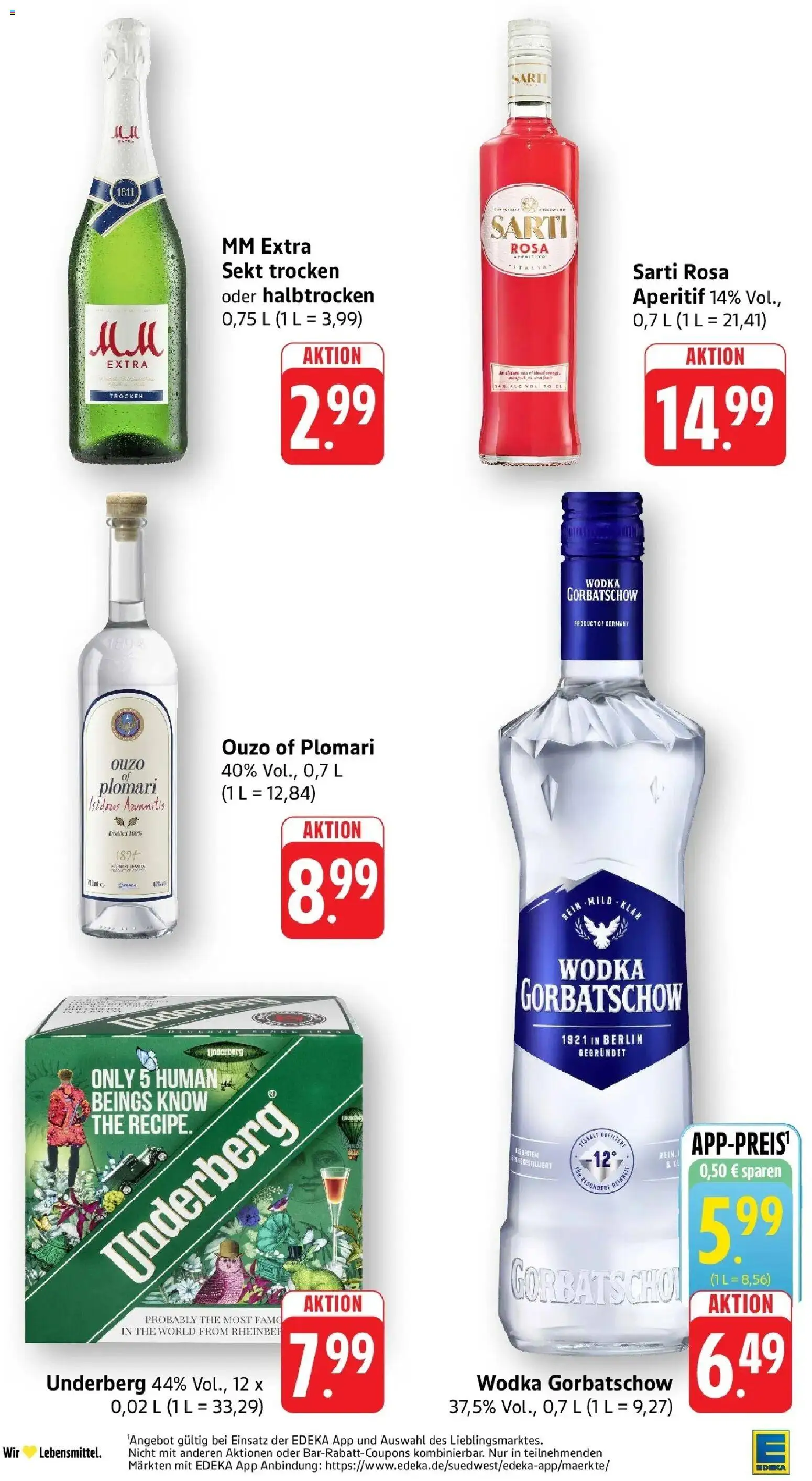 Edeka Prospekt Kirchzarten (ab 19.10.2026) » Angebote Online | Seite: 47 | Produkte: Ouzo, Wodka, Ouzo plomari, Underberg