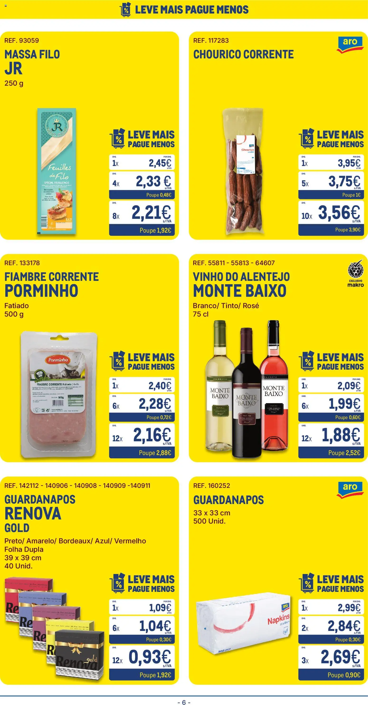Makro folheto │ válido de 15/09/2026 | Página: 6 | Produtos: Fiambre, Guardanapos, Chouriço, Massa