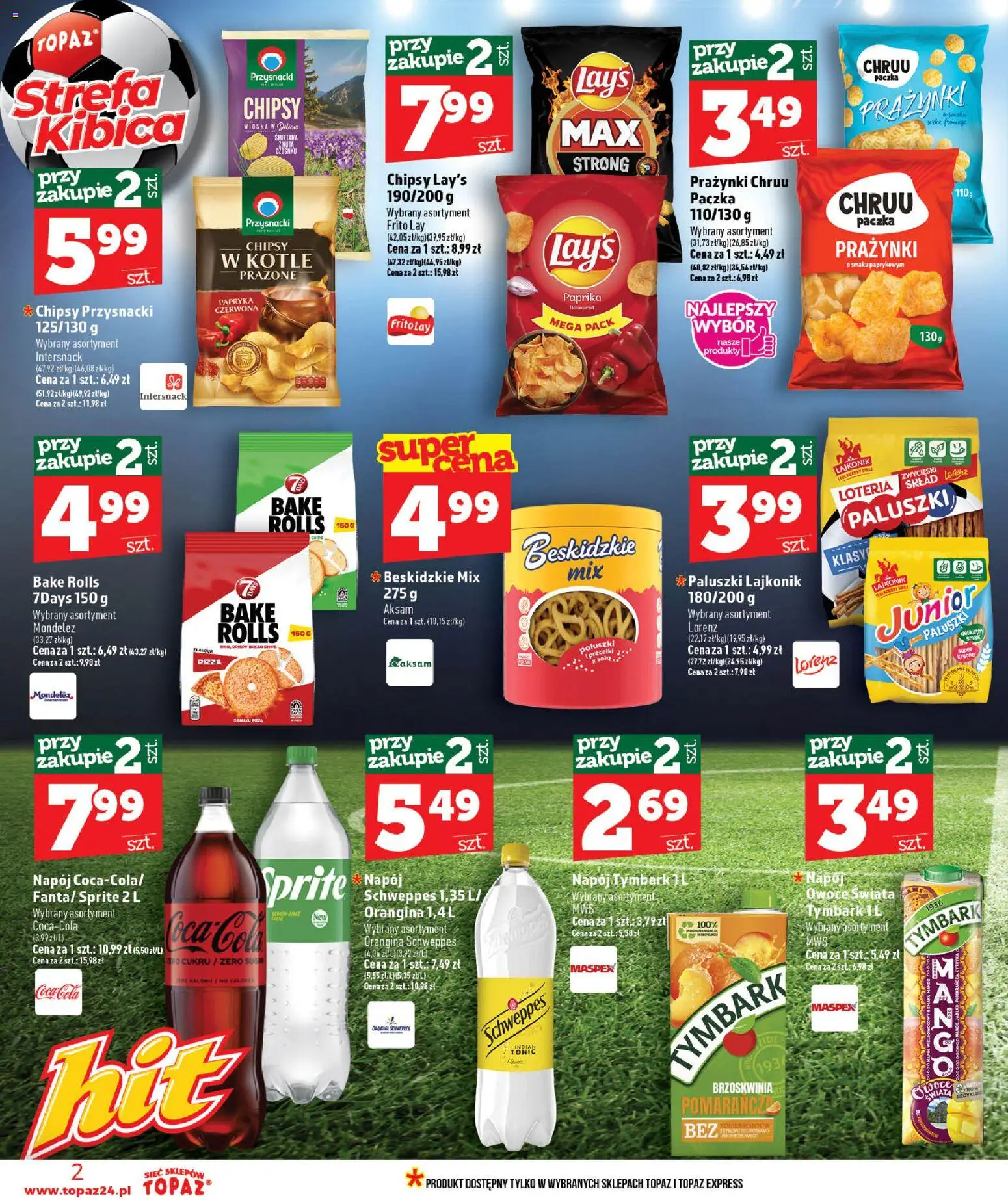 Topaz gazetka - MAZ od 25.06.2026 | Strona: 2 | Produkty: Sprite, Coca cola, Paluszki, Pizza